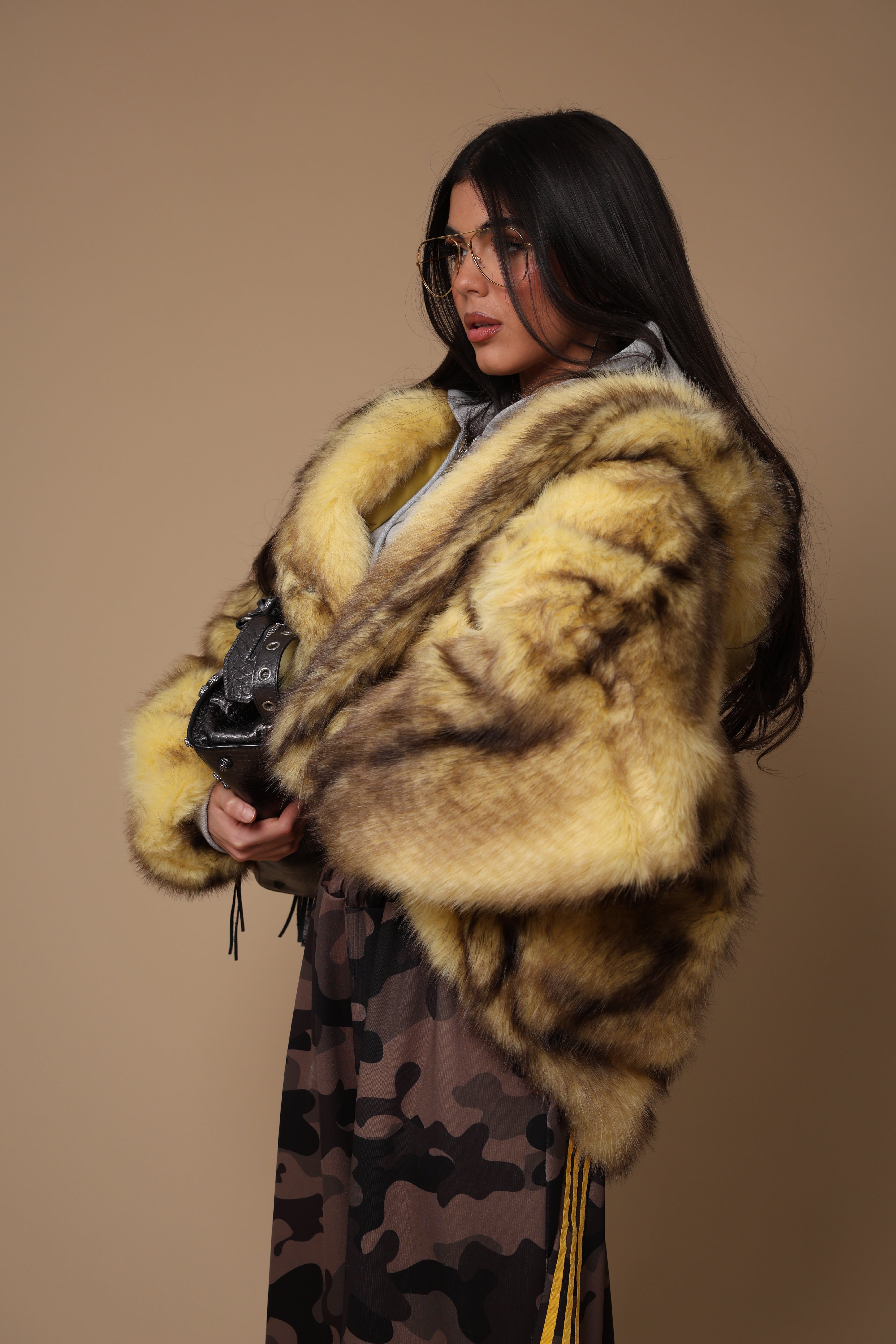 ECOPELLICCIA CAPPUCCIO AMAREA GIALLA/MARRONE