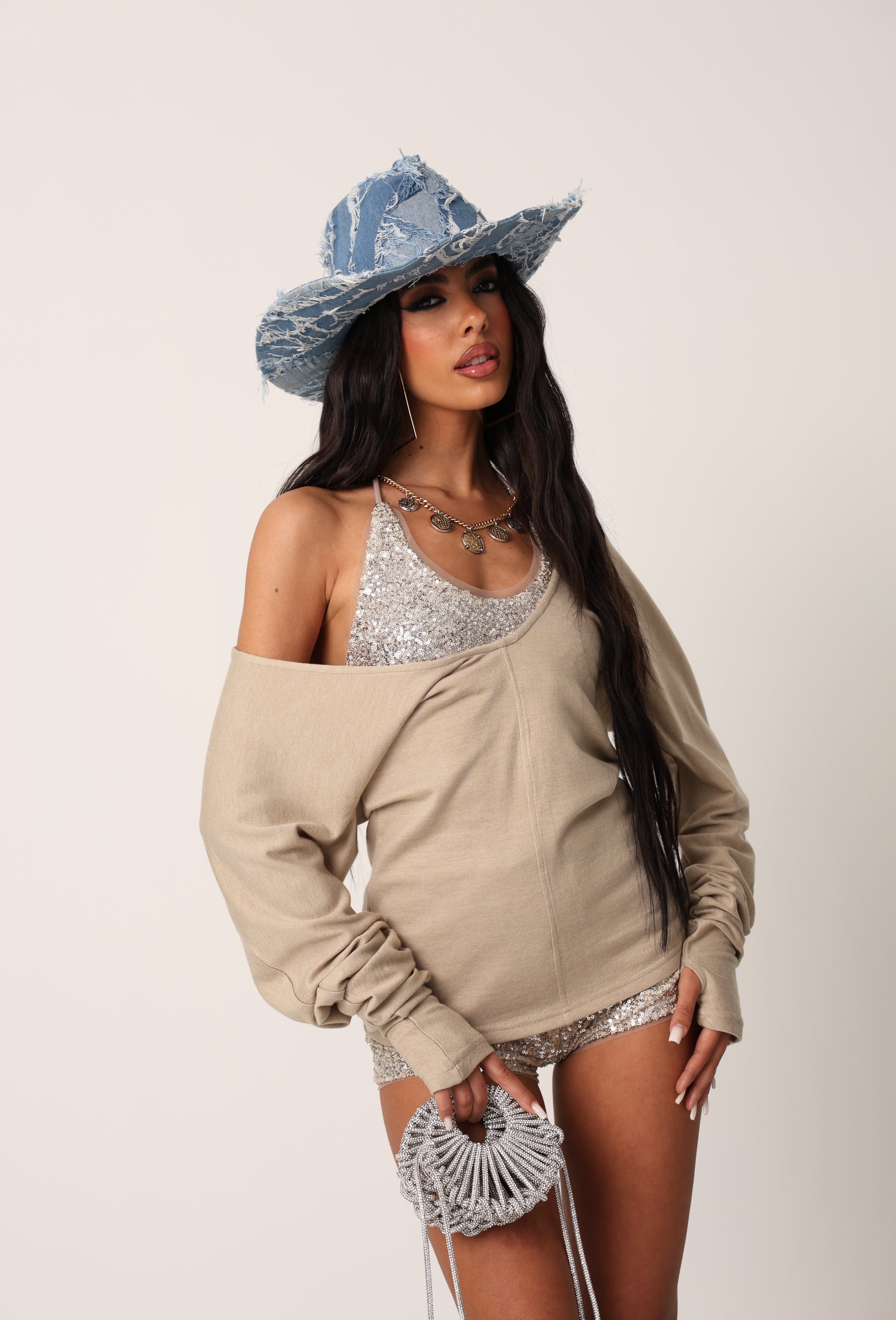 COORDINATO PAILLETTES MICOL BEIGE TRE PEZZI