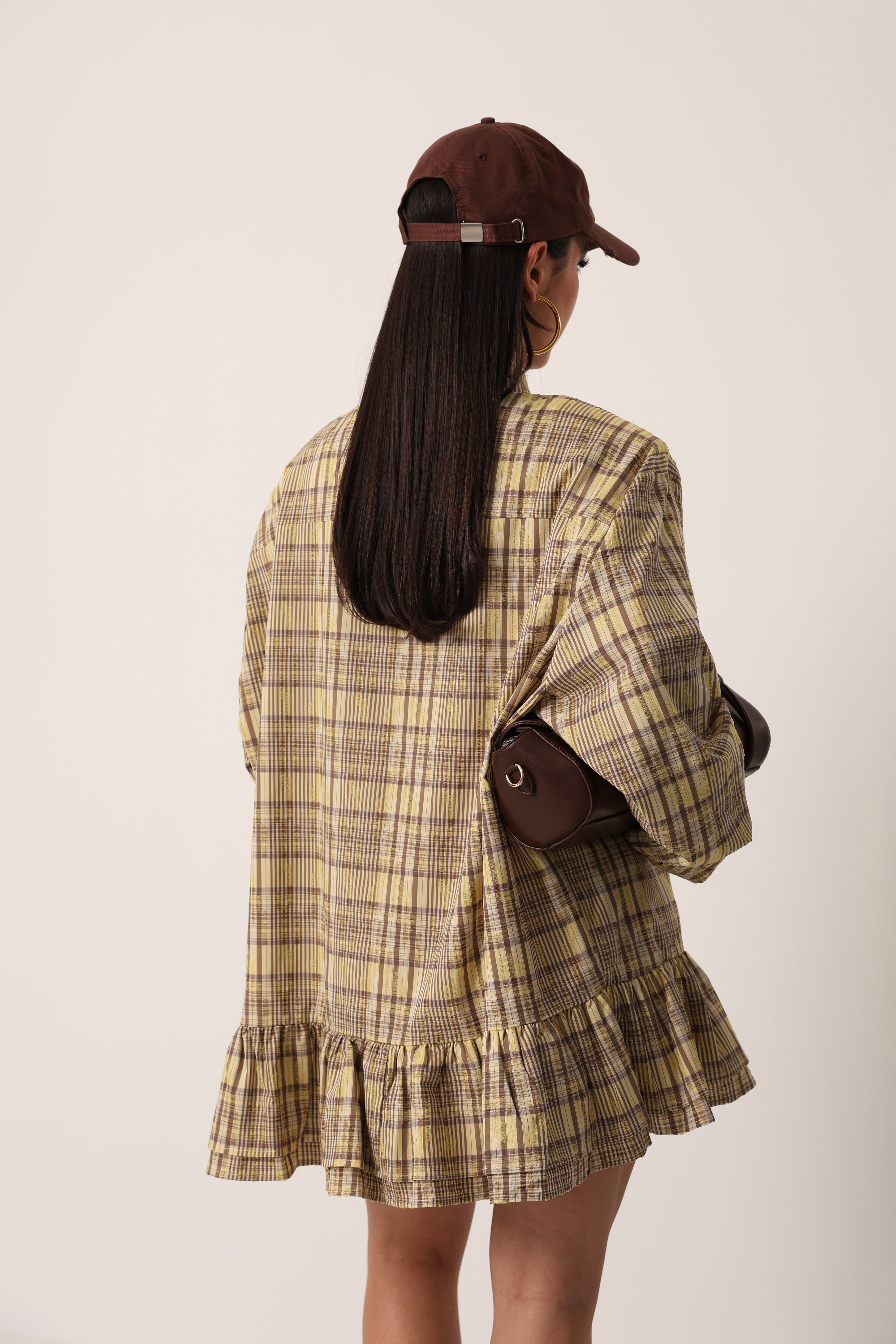 VESTITO QUADRI NERISE GIALLA/MARRONE