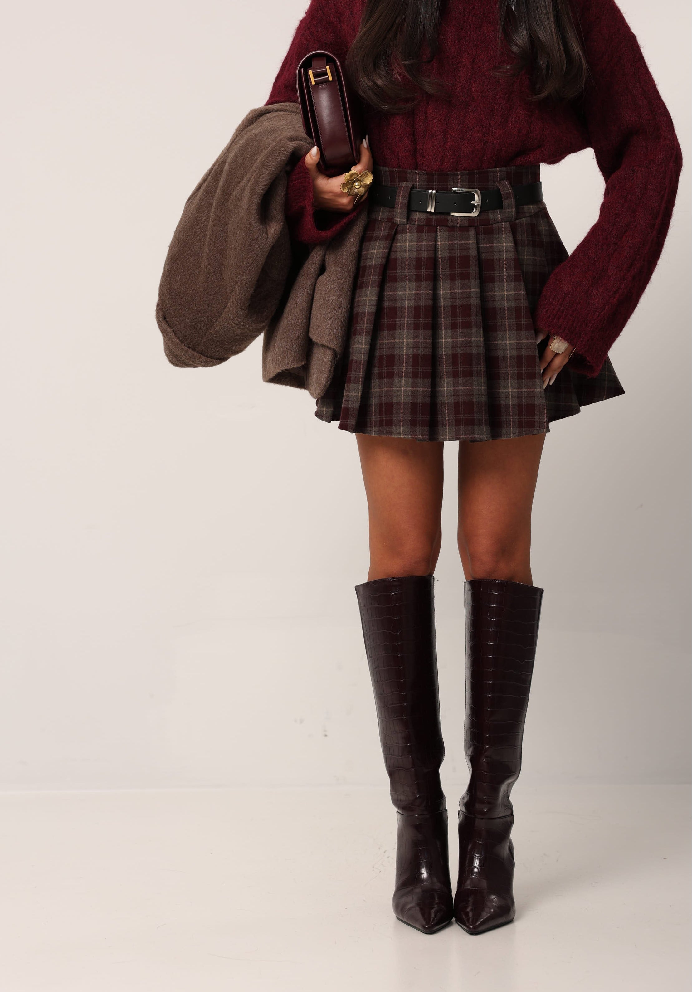 GONNELLINA QUADRI NATASHA BORDEAUX/GRIGIA