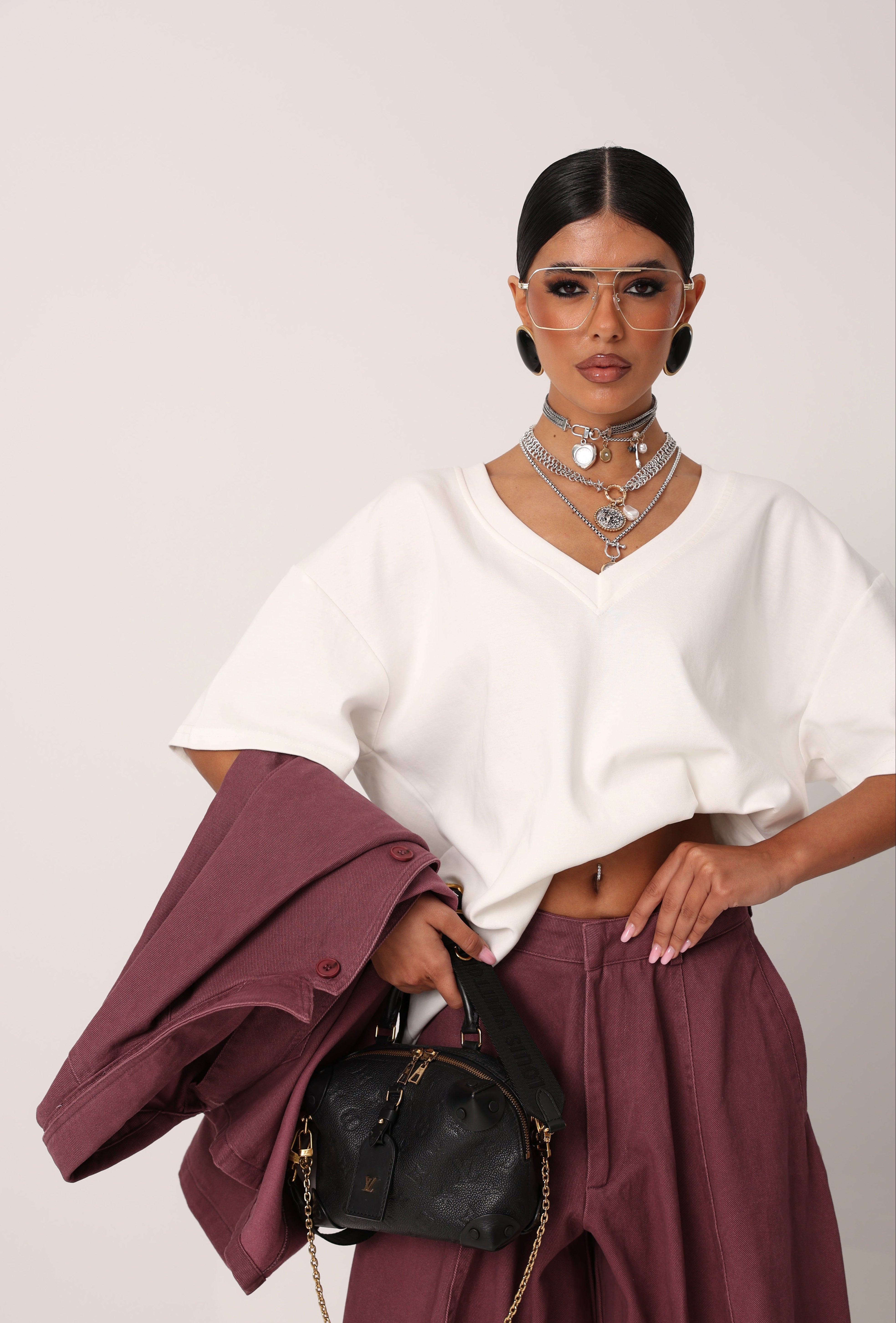 T-SHIRT SCOLLO V UMA BIANCA