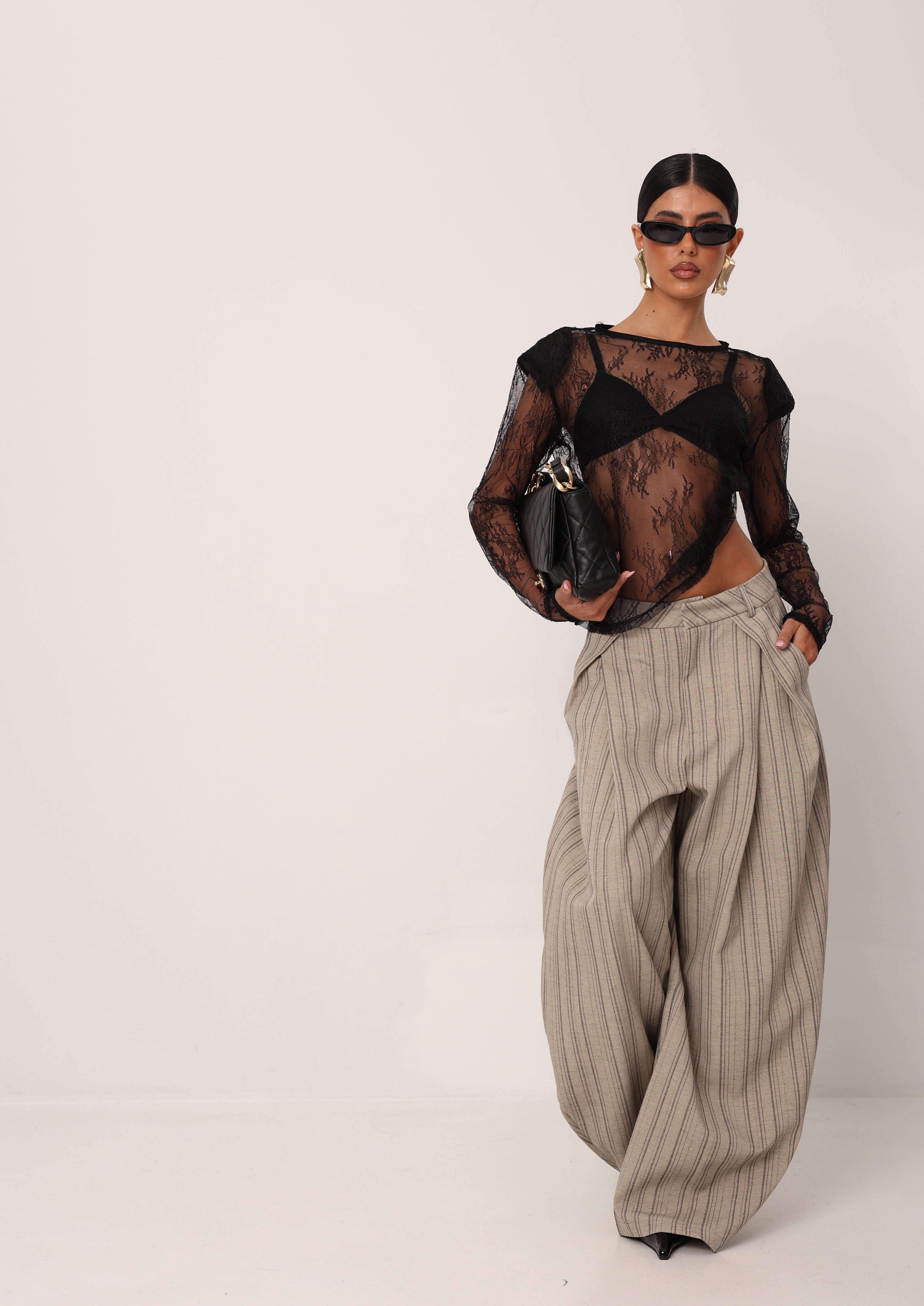 PANTALONI RIGHE LAURA TAUPE