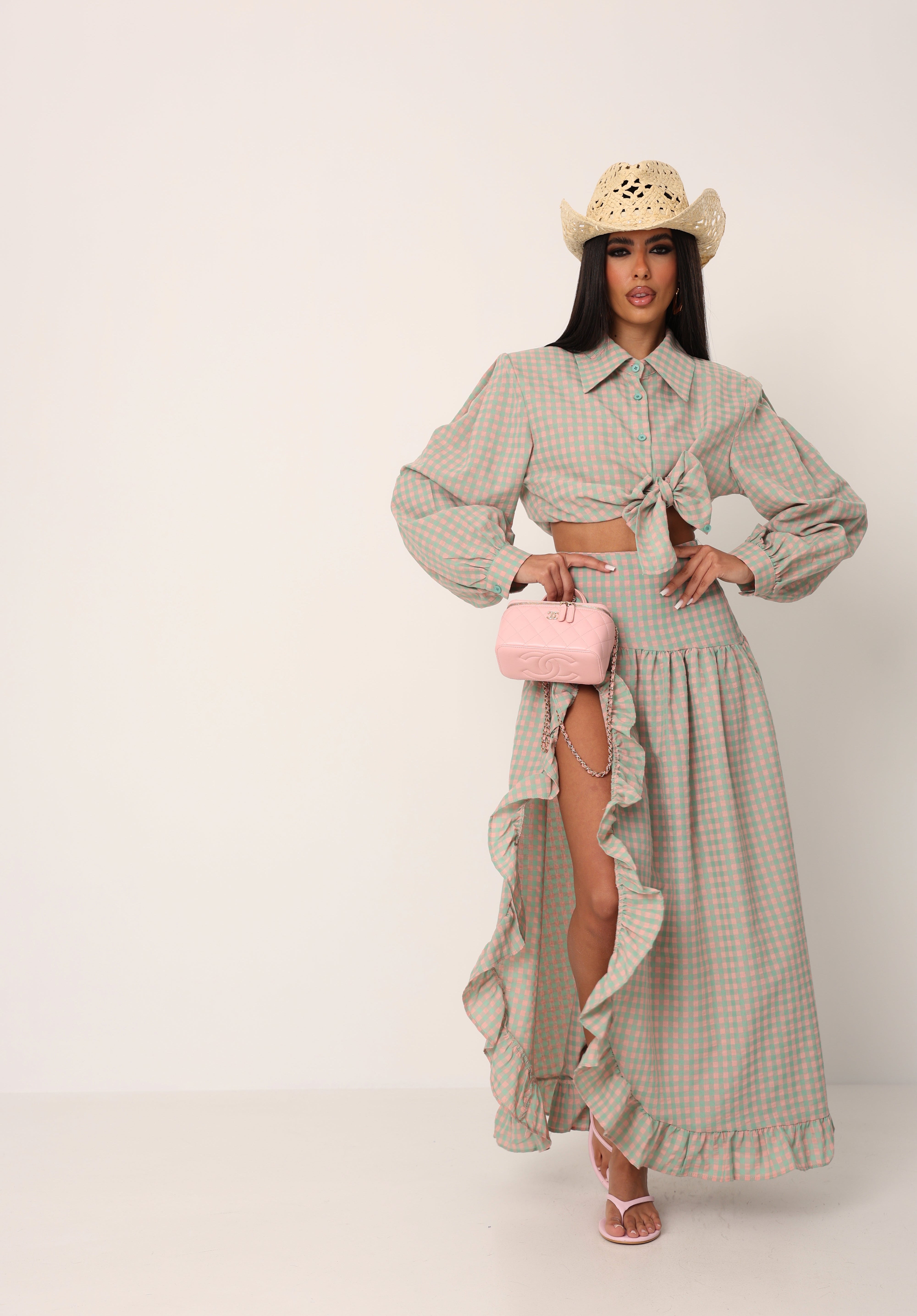 COORDINATO QUADRETTI CORA ROSA/VERDE