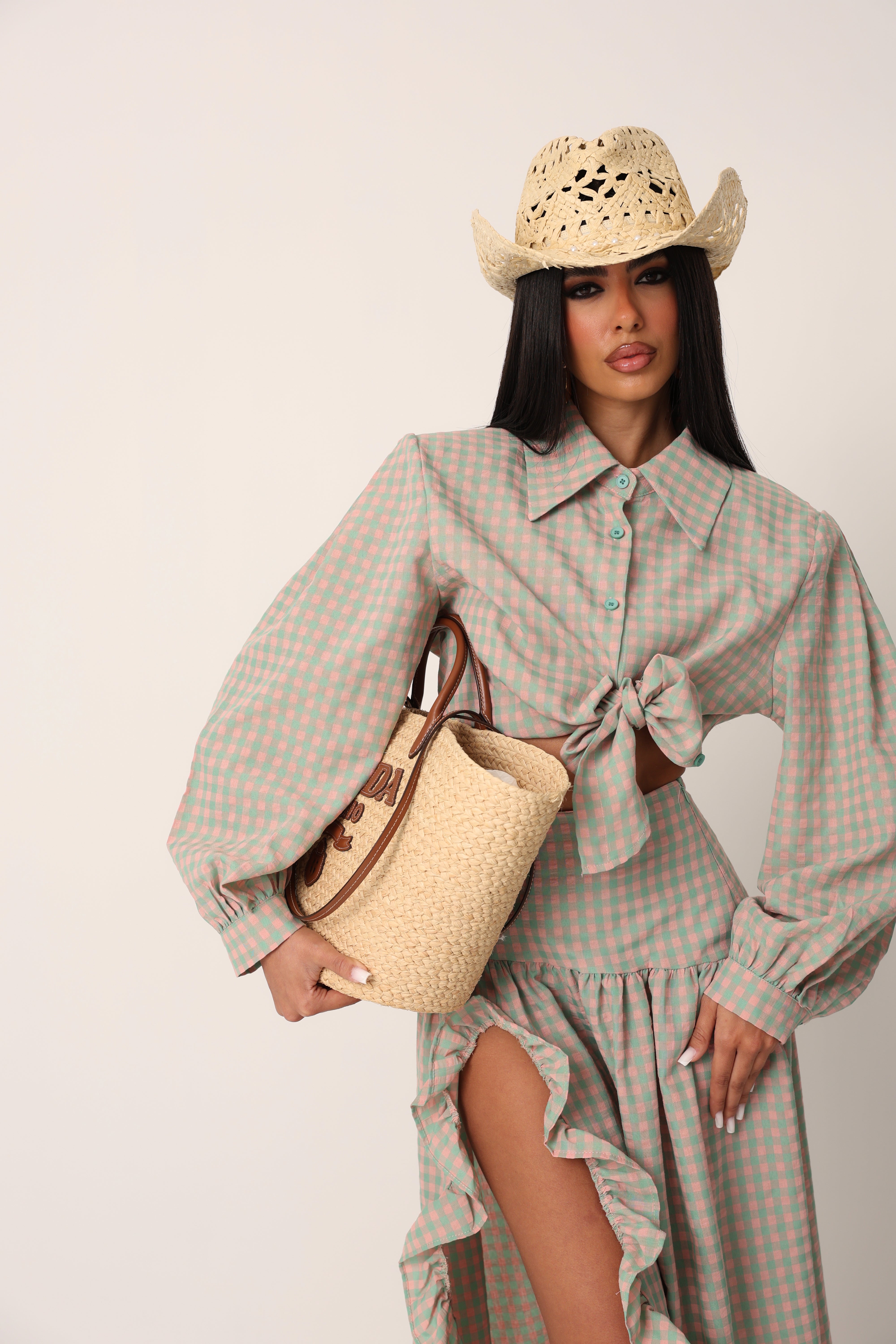 COORDINATO QUADRETTI CORA ROSA/VERDE