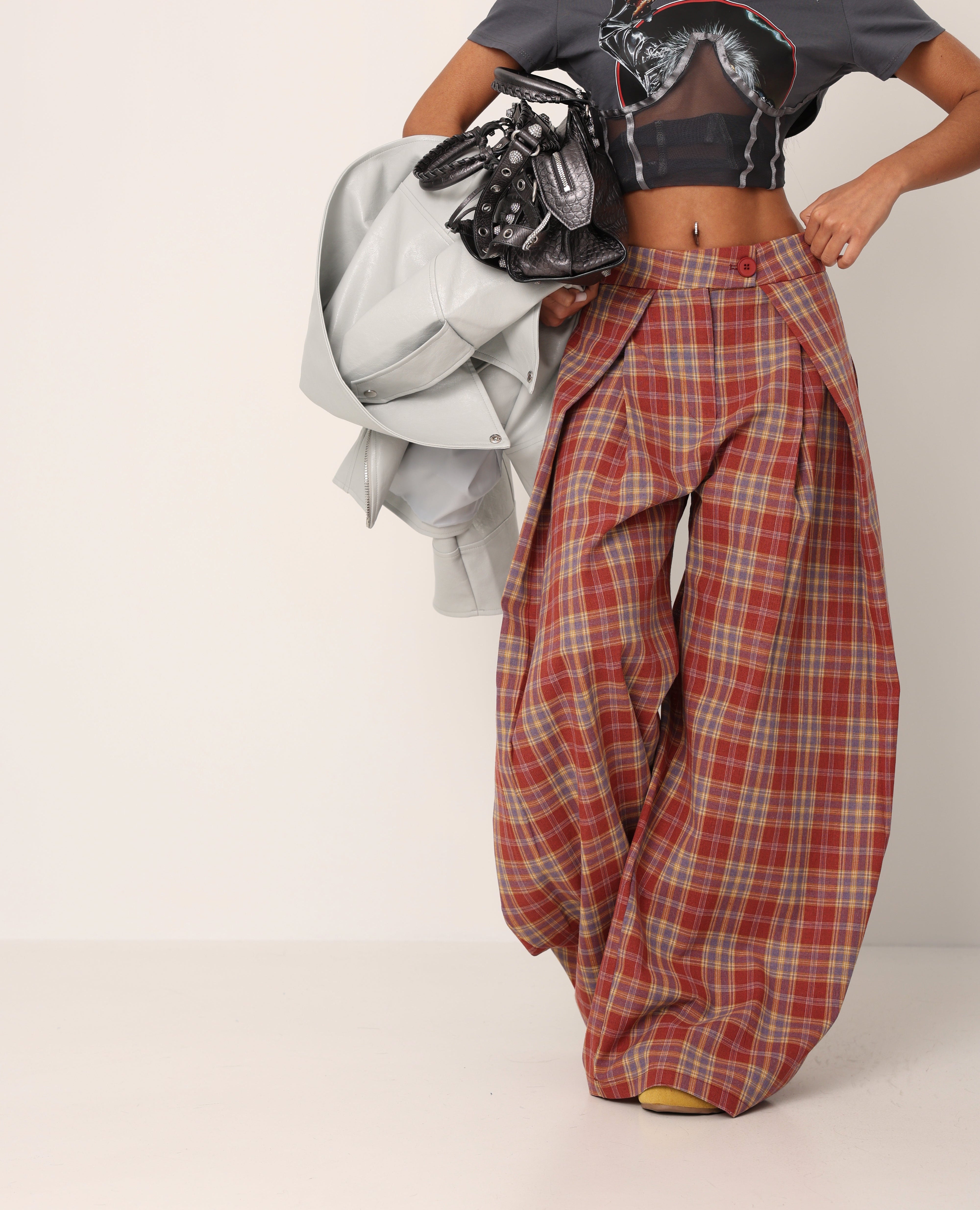 PANTALONI QUADRETTI CHEIN MATTONE/GIALLI