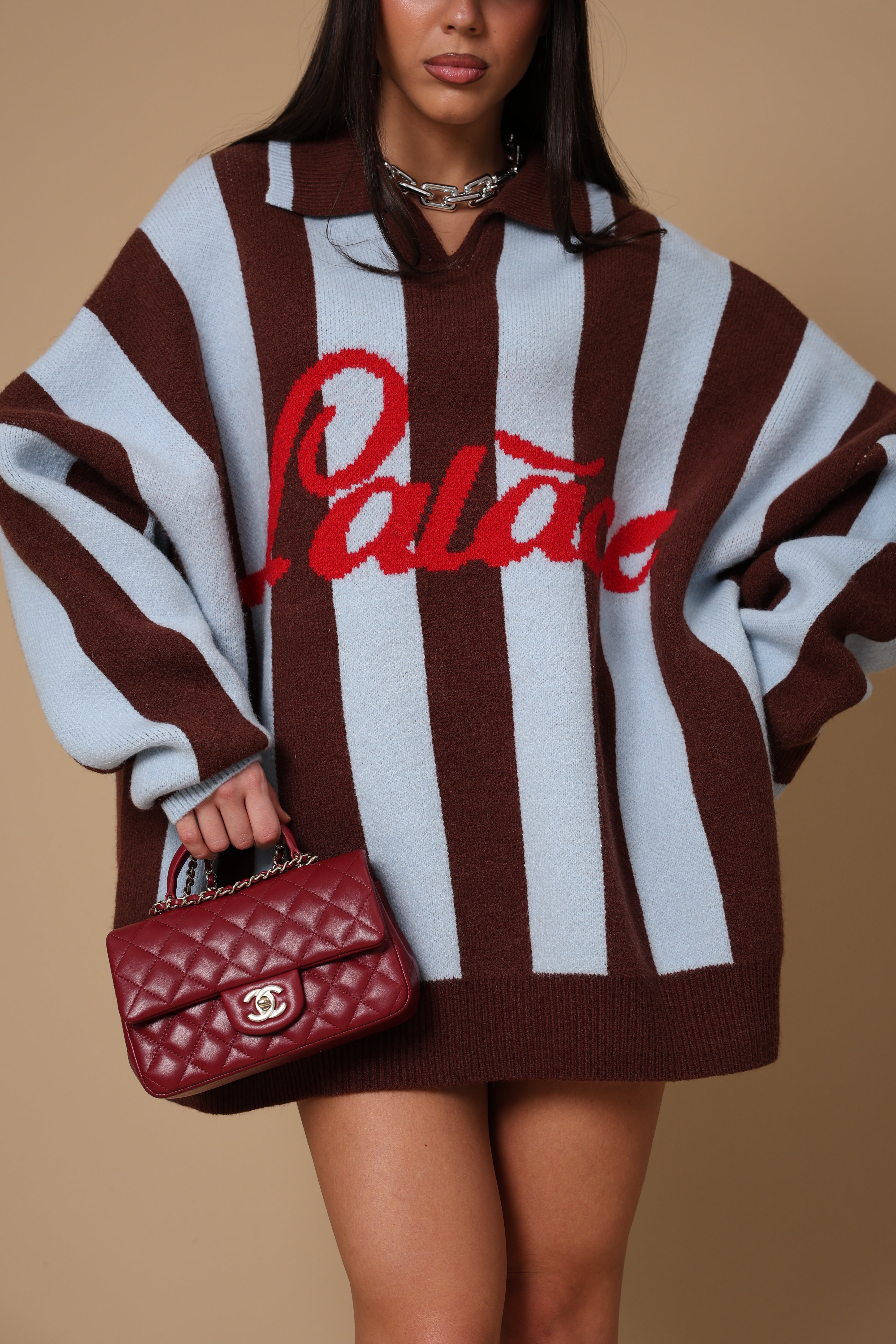 PULL RIGHE LALACE AZZURRO/MARRONE