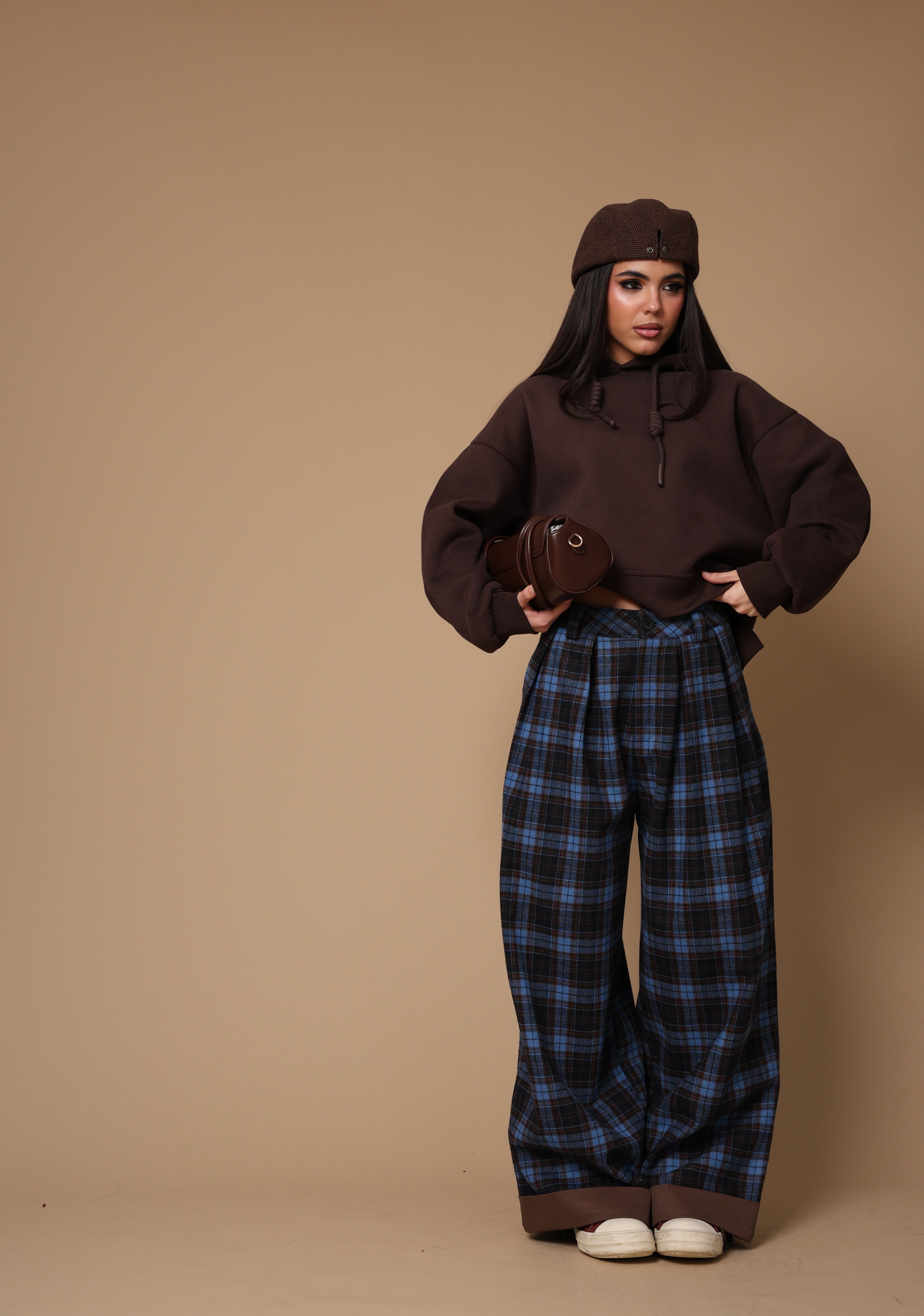 PANTALONI TARTAN COURTNEY BLU/MARRONE