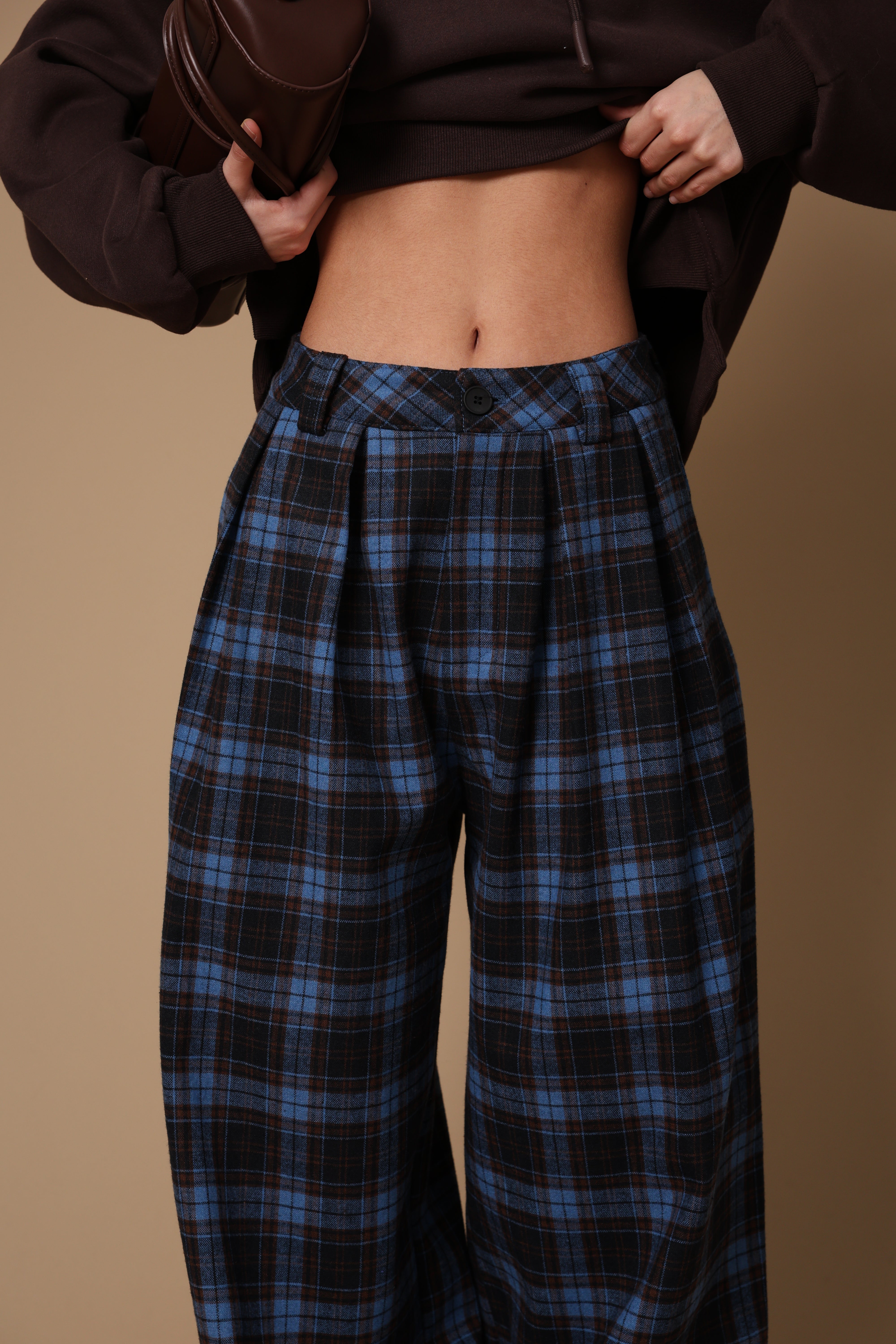 PANTALONI TARTAN COURTNEY BLU/MARRONE