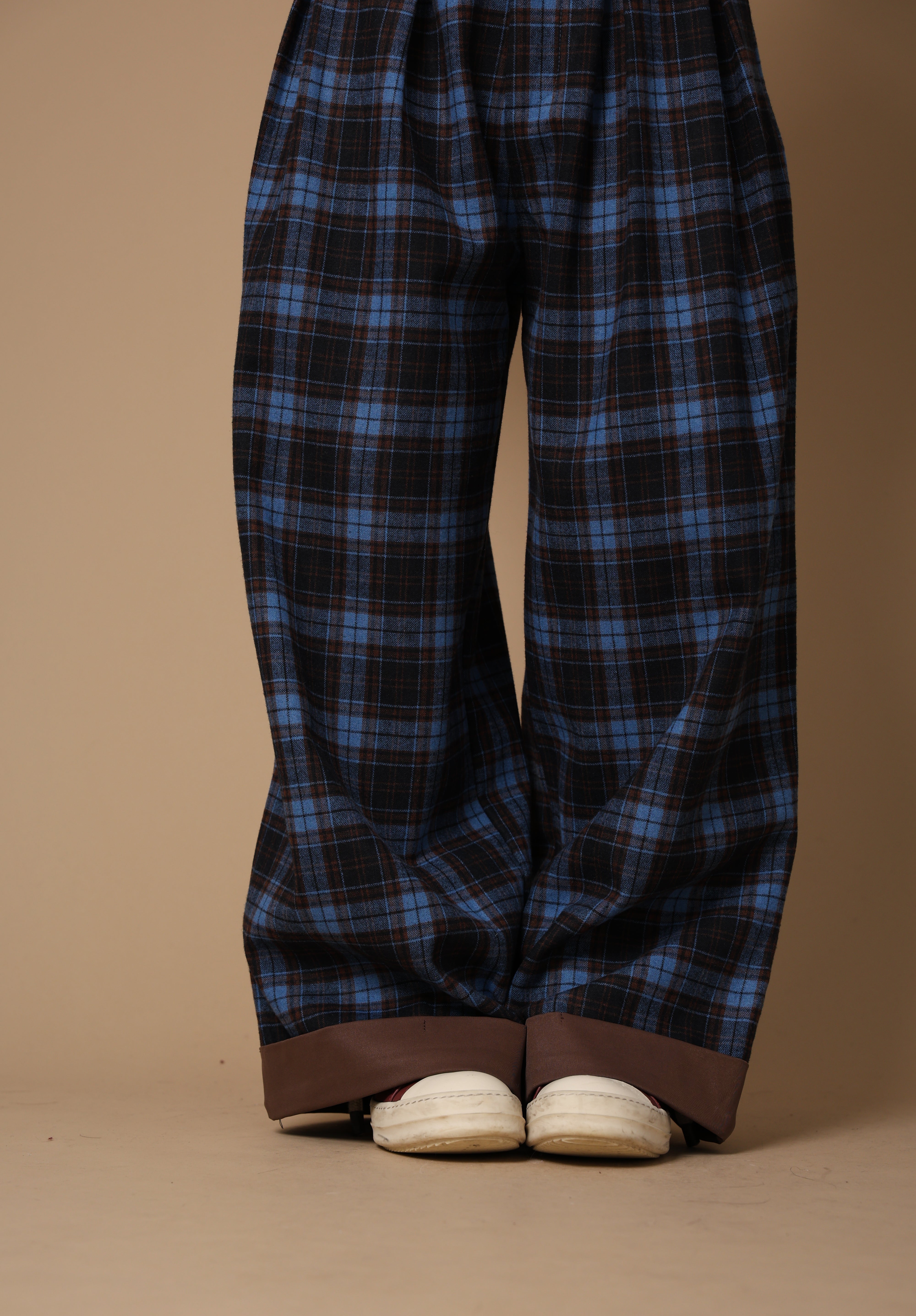 PANTALONI TARTAN COURTNEY BLU/MARRONE