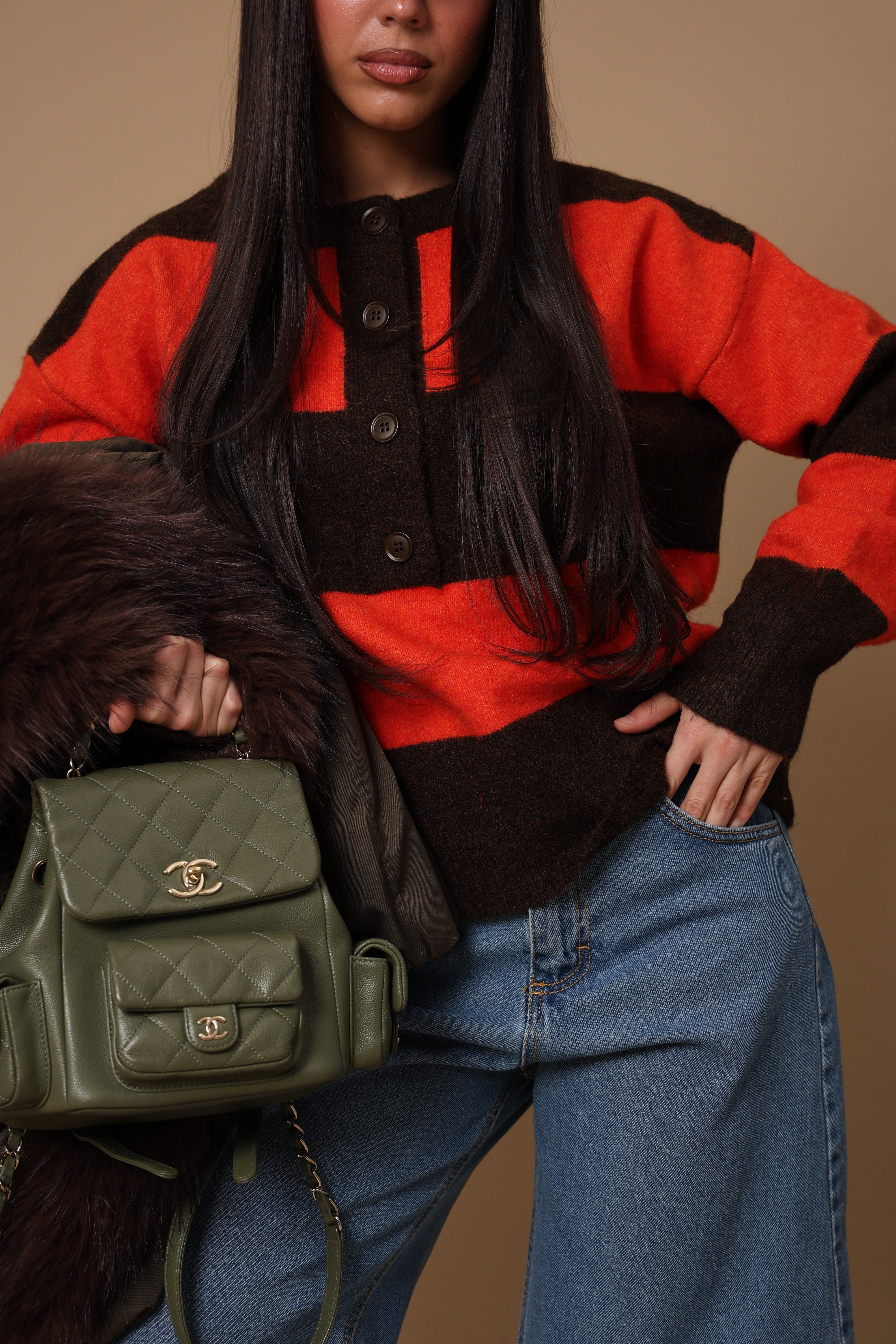 PULL RIGHE BECKY ARANCIO/MARRONE