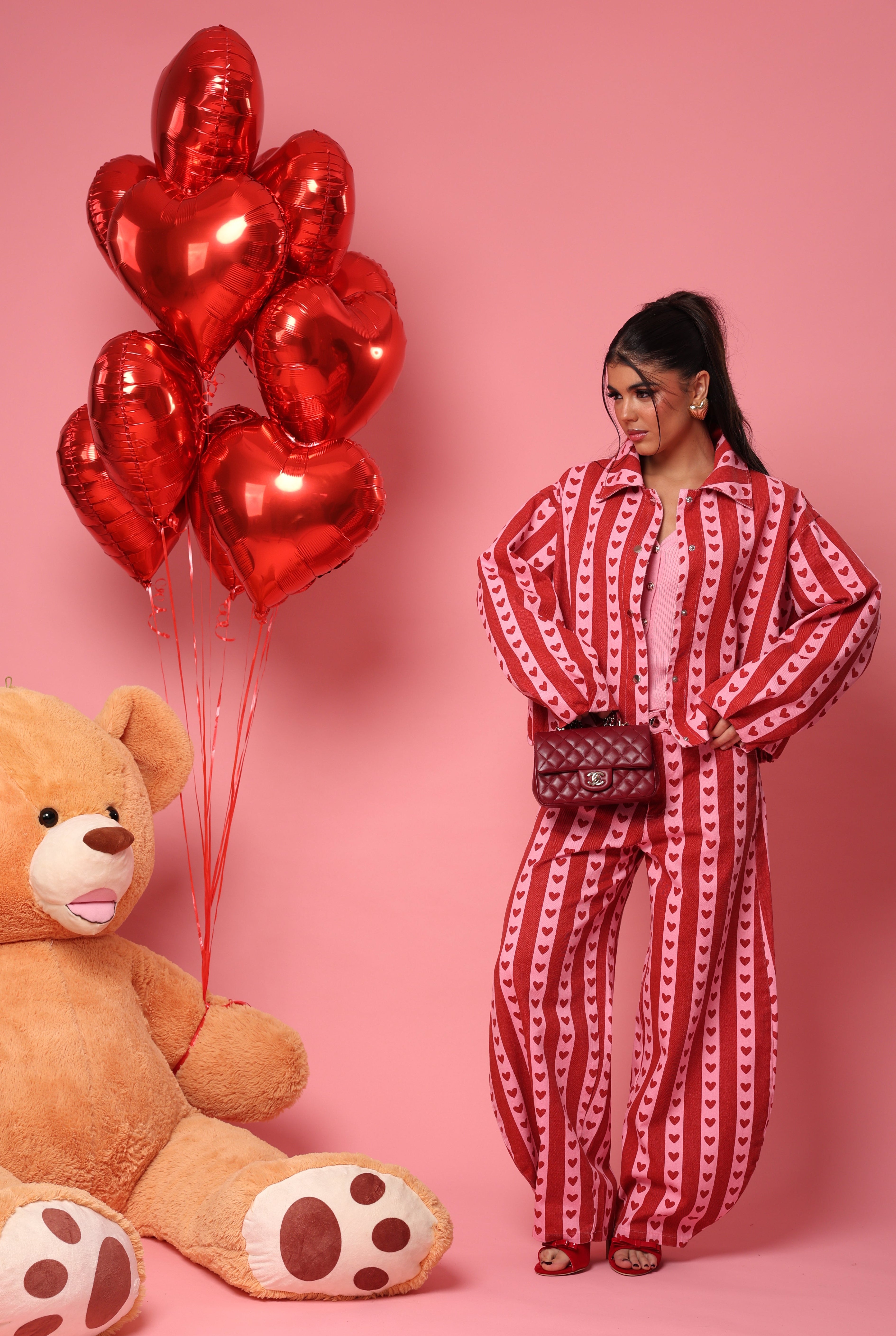COORDINATO RIGHE SWEET VALENTINE ROSSO/ROSA