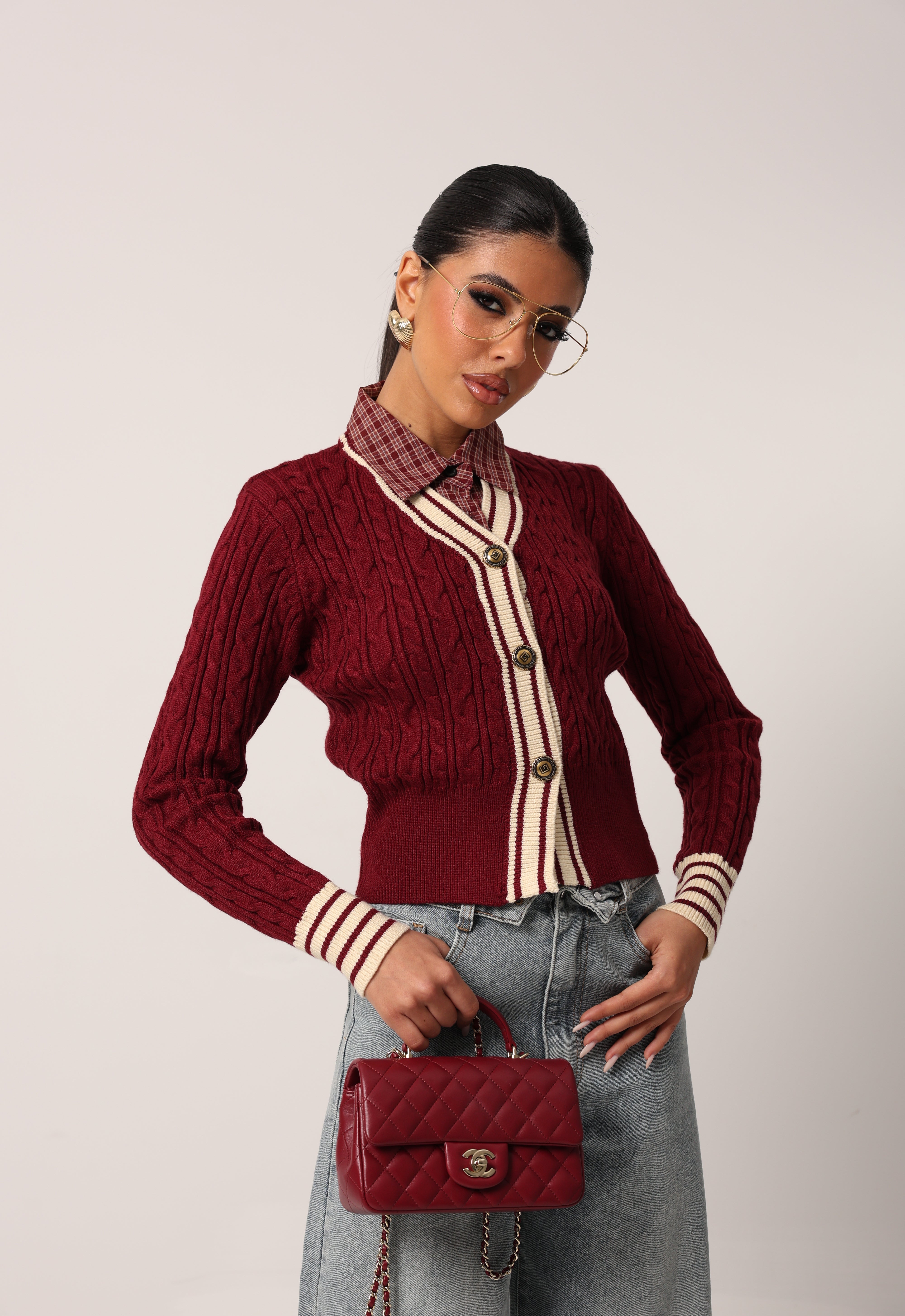 CARDIGAN TRECCIA CLEO BORDEAUX