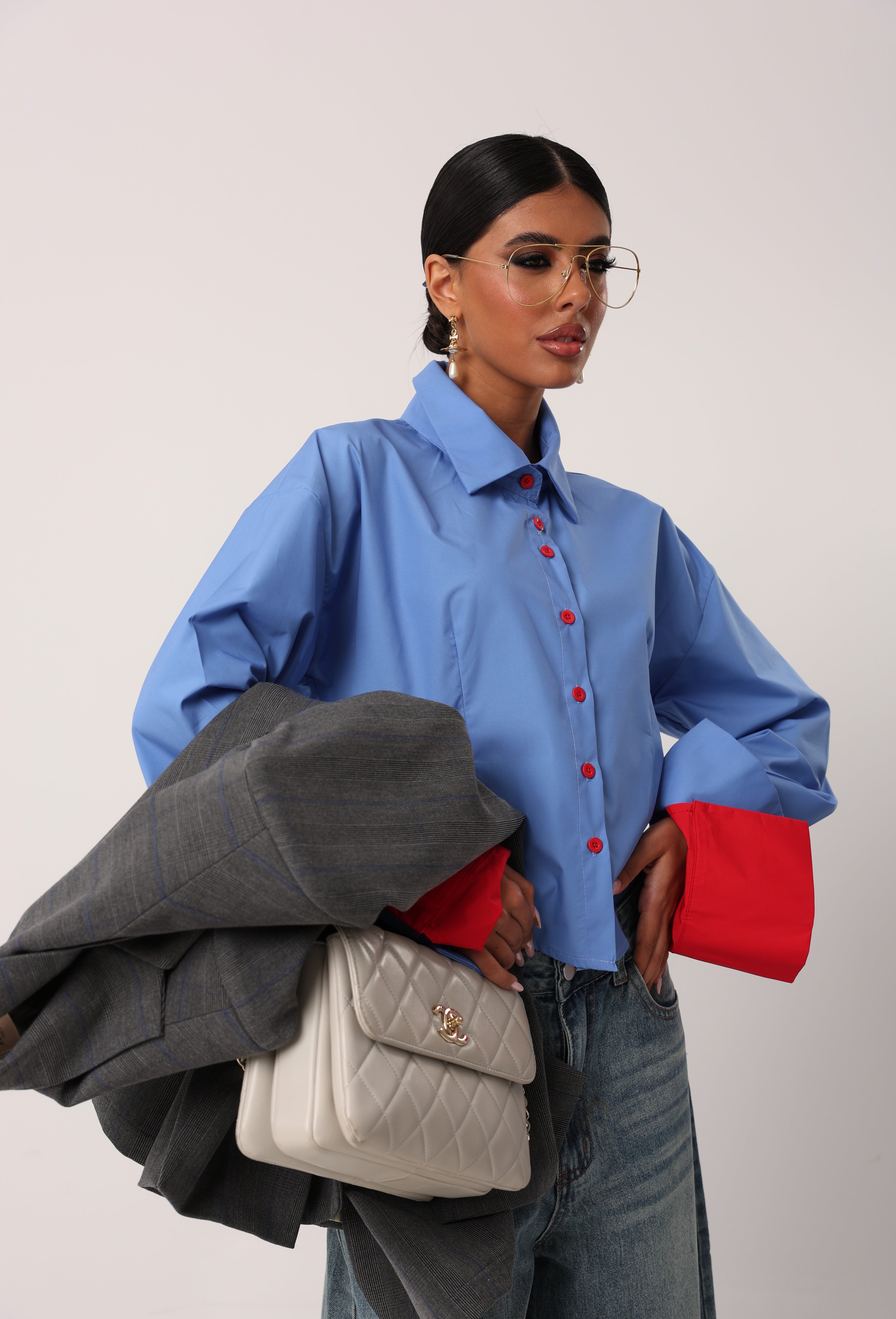 CAMICIA CROP HAINER AZZURRA