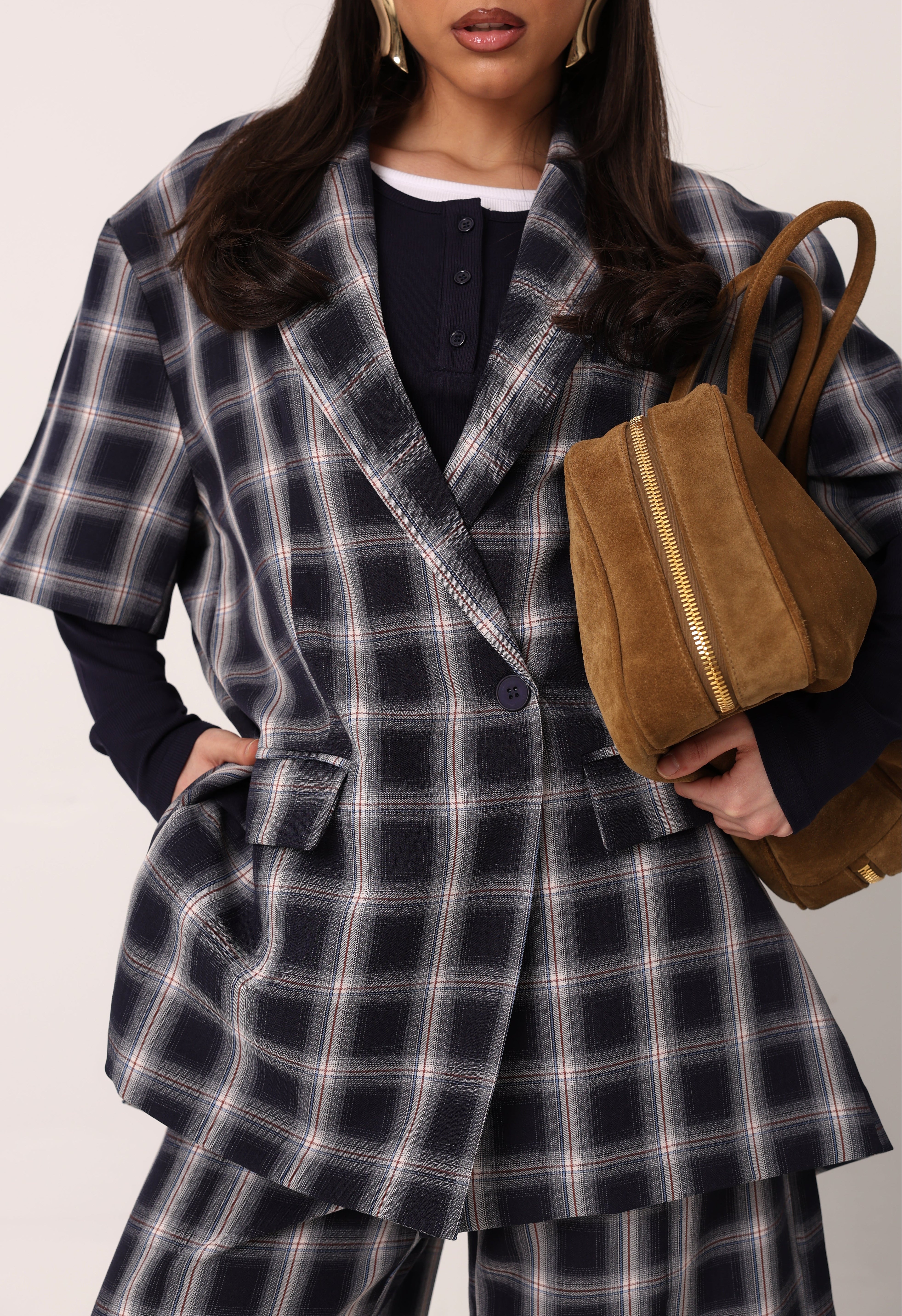 COORDINATO QUADRI BLAZER E BERMUDA DORIANA BLU