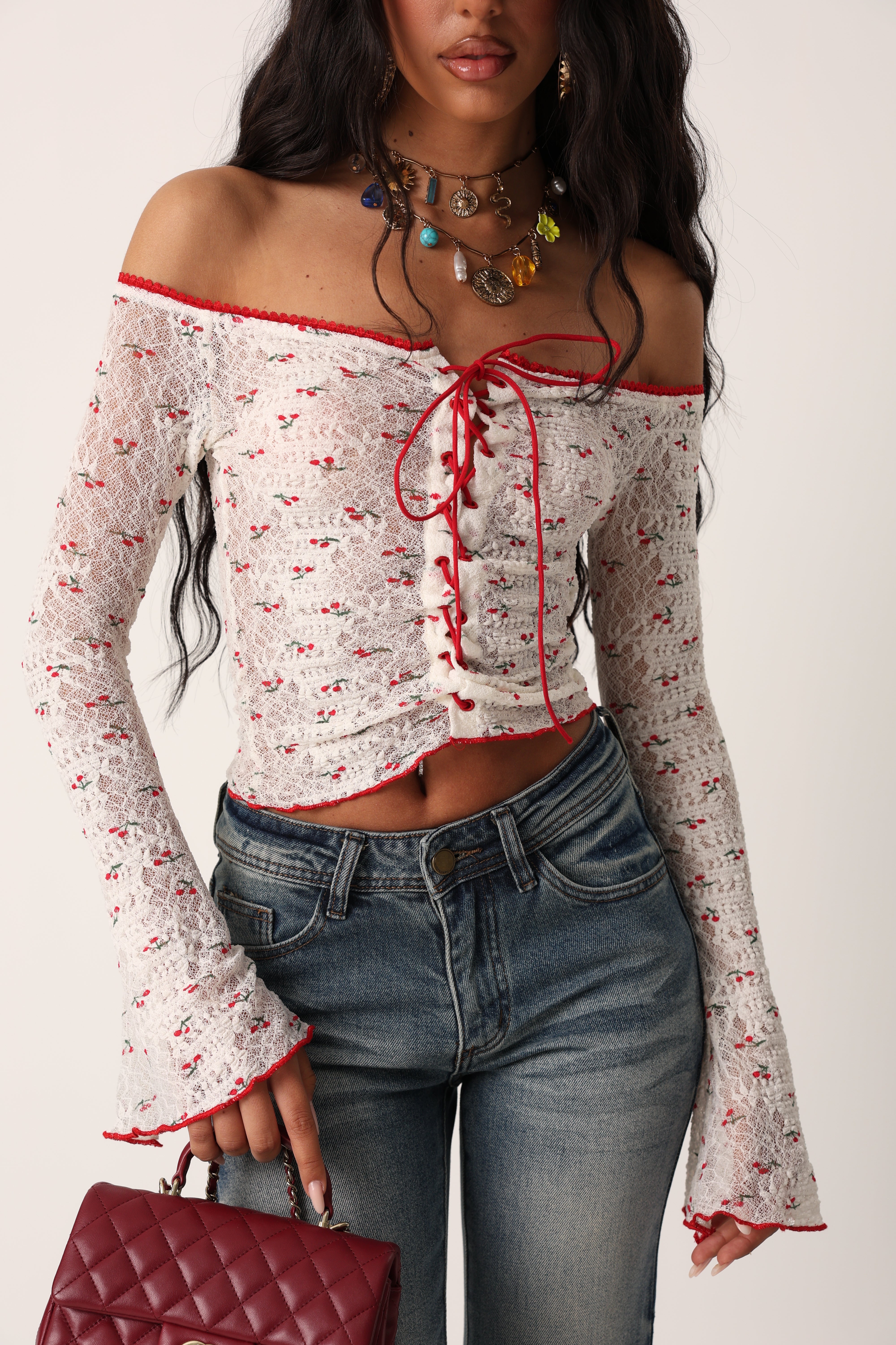 MAGLIA CILIEGIE MICHELLE PANNA/ROSSA