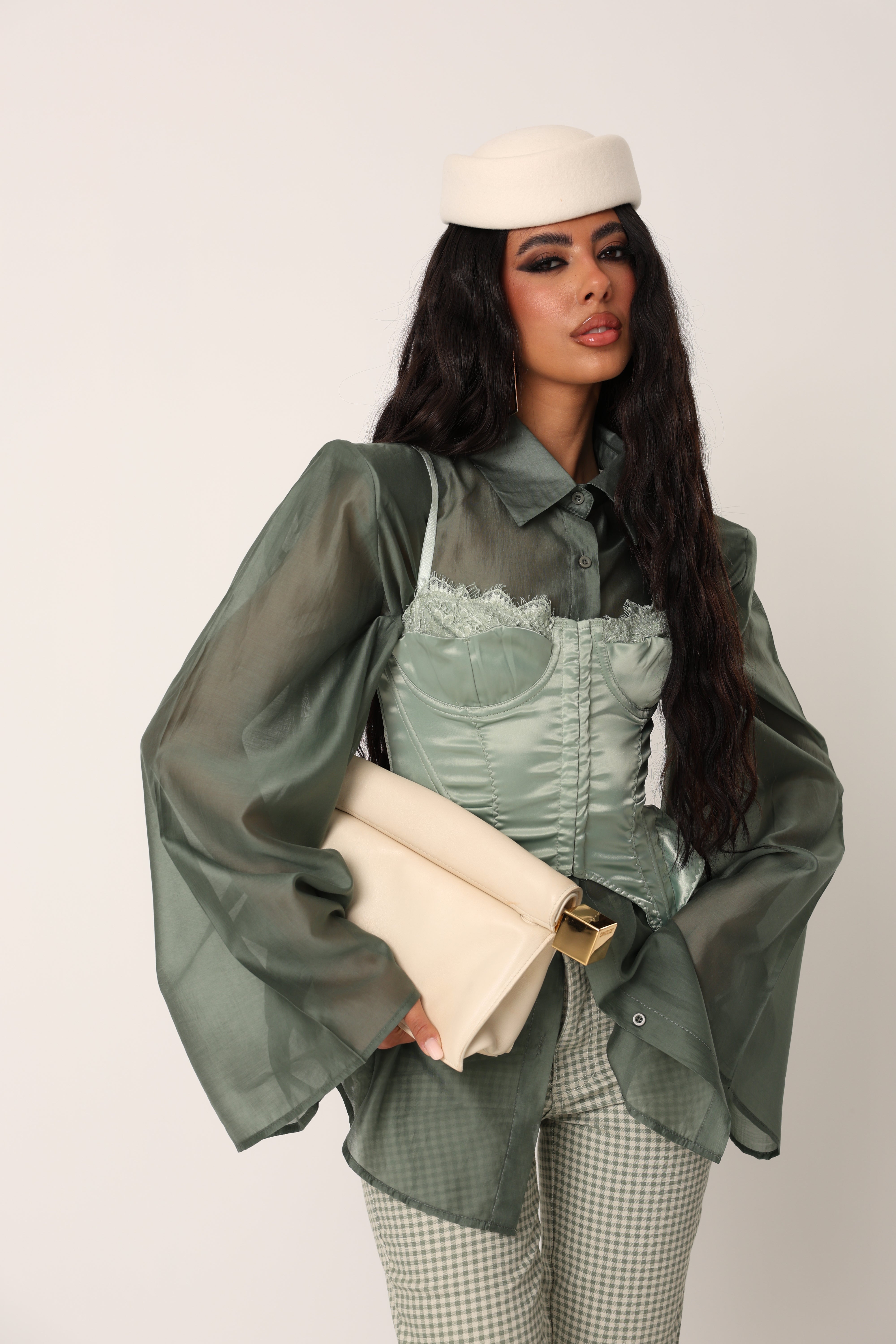 CORSETTO EFFETTO RASO BUFFY SALVIA