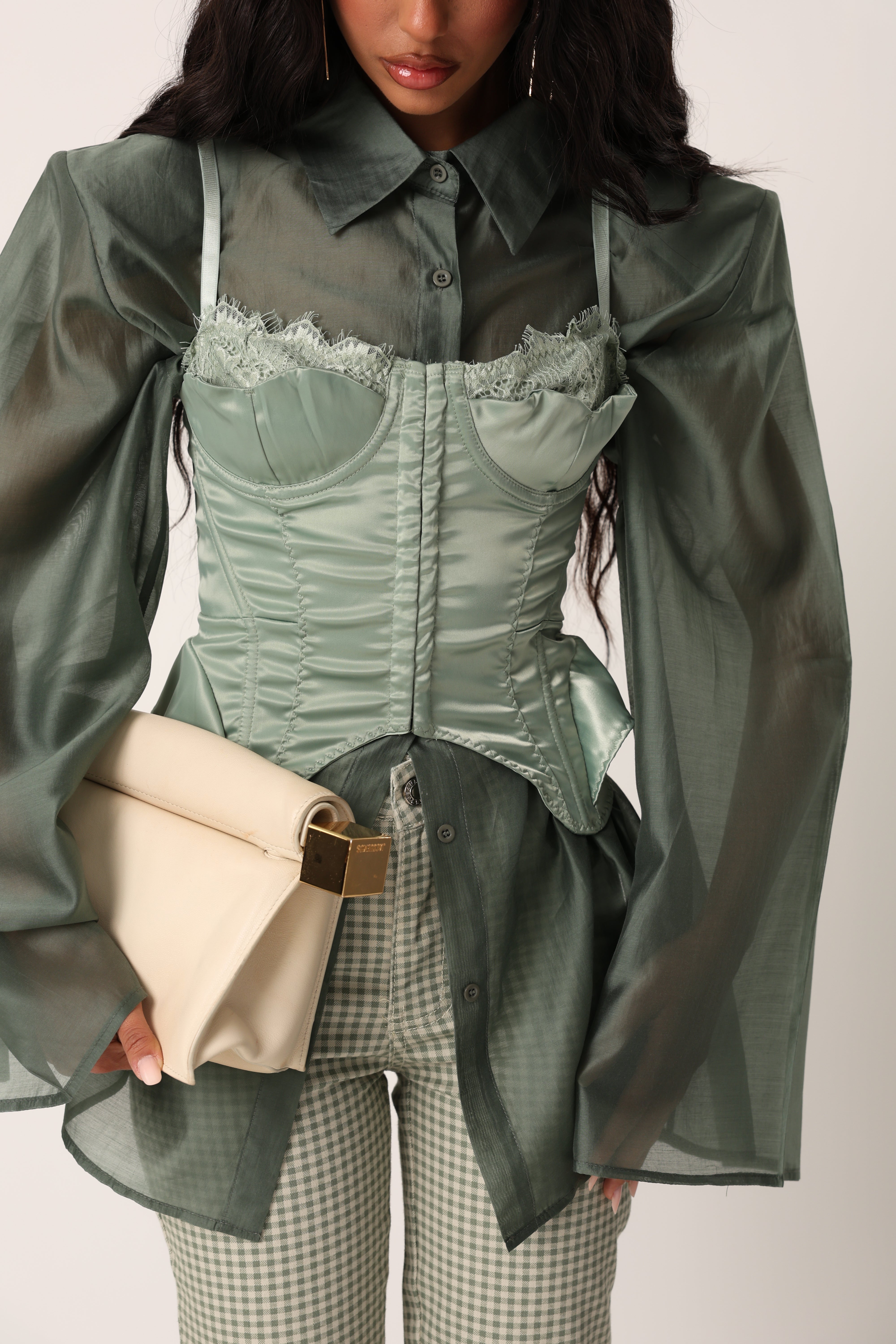 CORSETTO EFFETTO RASO BUFFY SALVIA