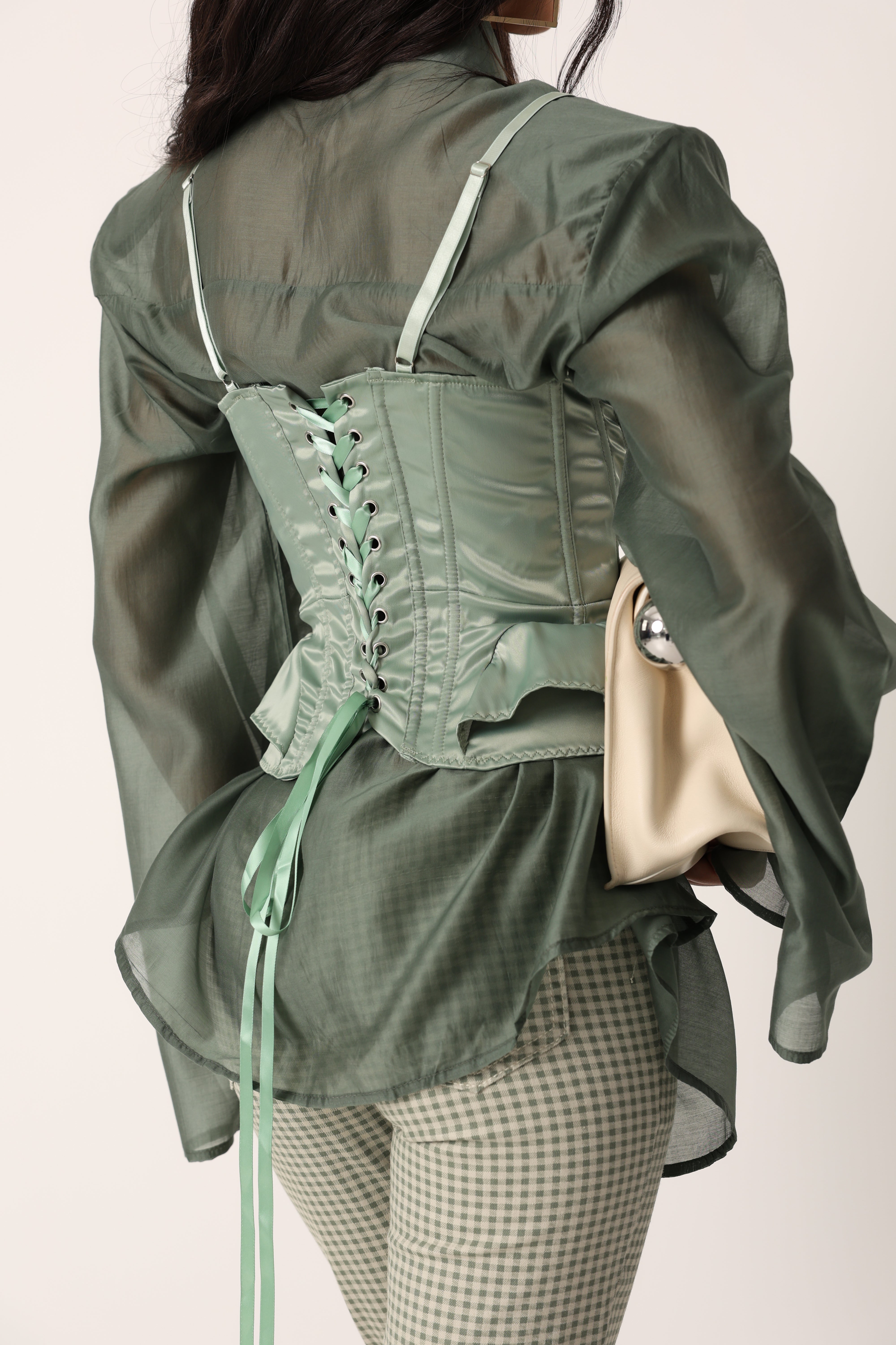 CORSETTO EFFETTO RASO BUFFY SALVIA