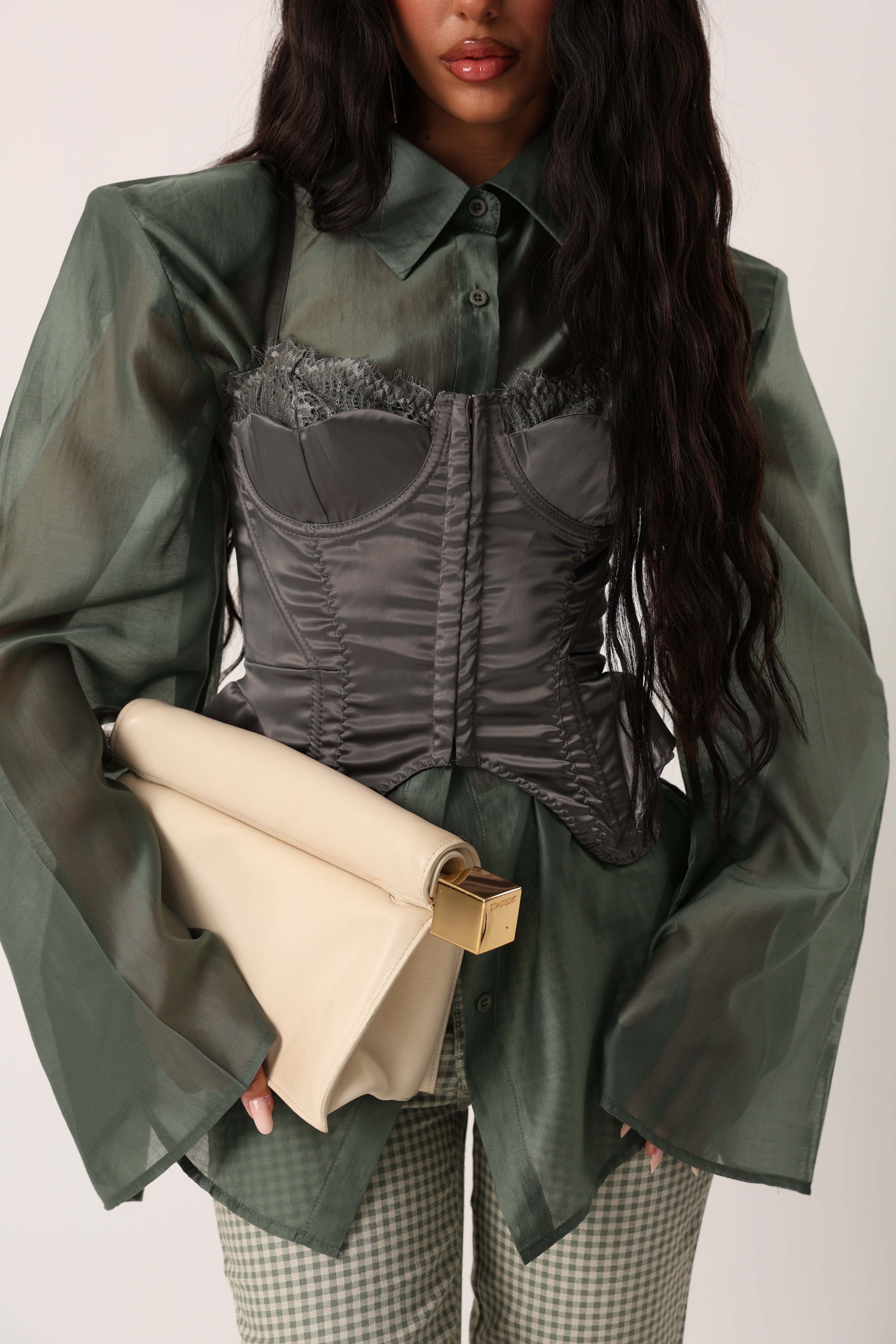 CORSETTO EFFETTO RASO BUFFY VERDE MILITARE