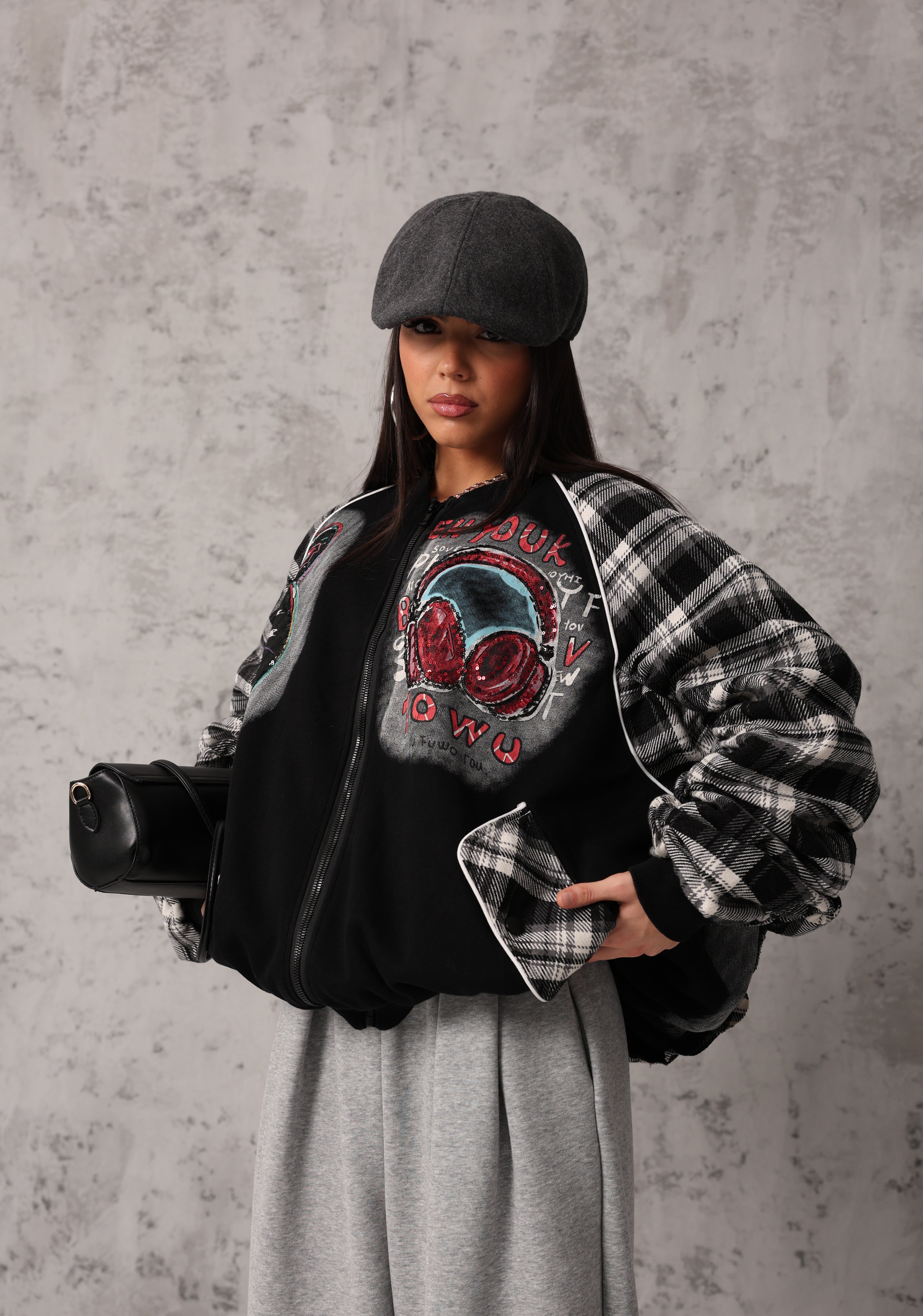 BOMBER TARTAN LABUBU NERO