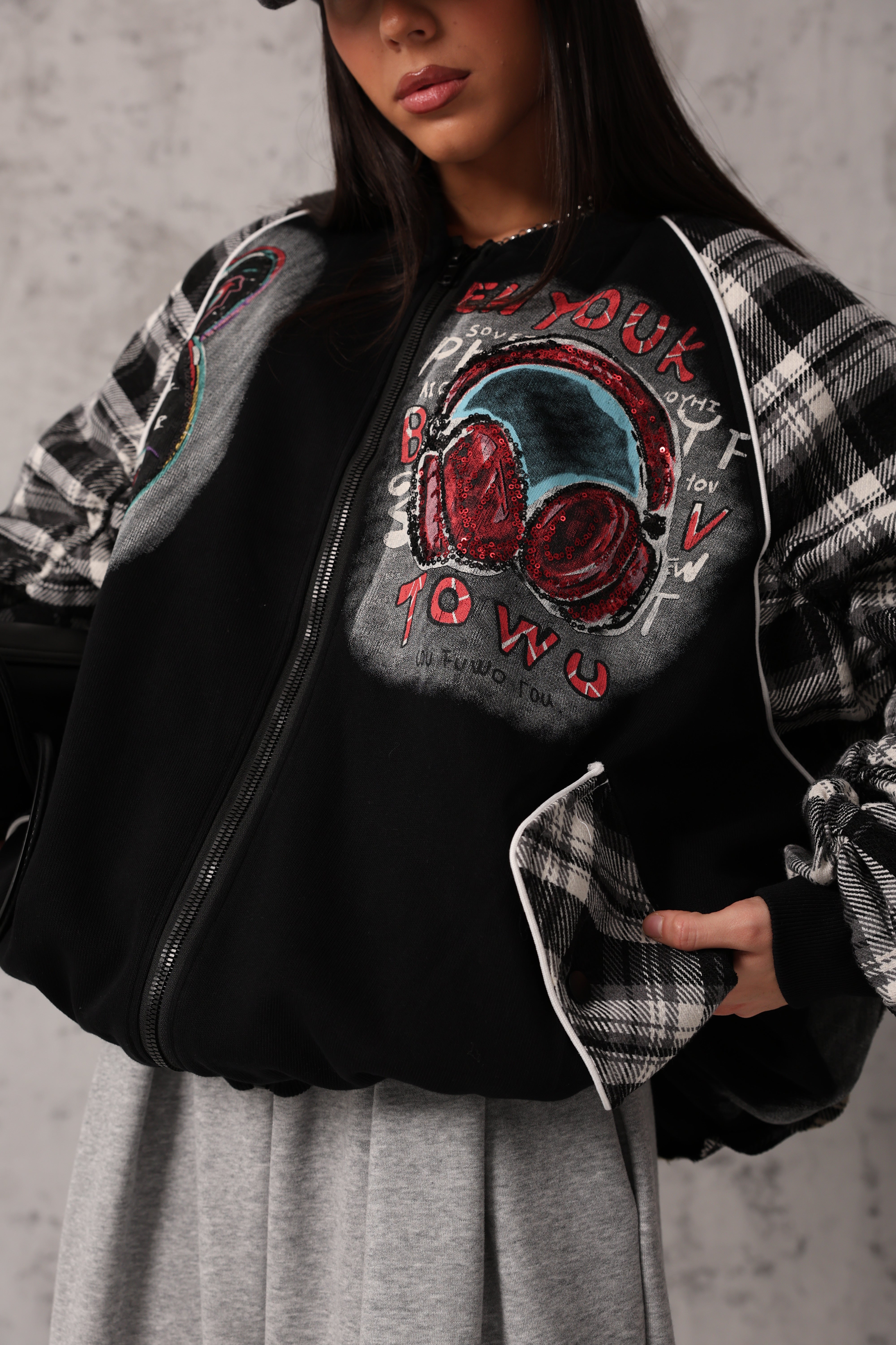 BOMBER TARTAN LABUBU NERO