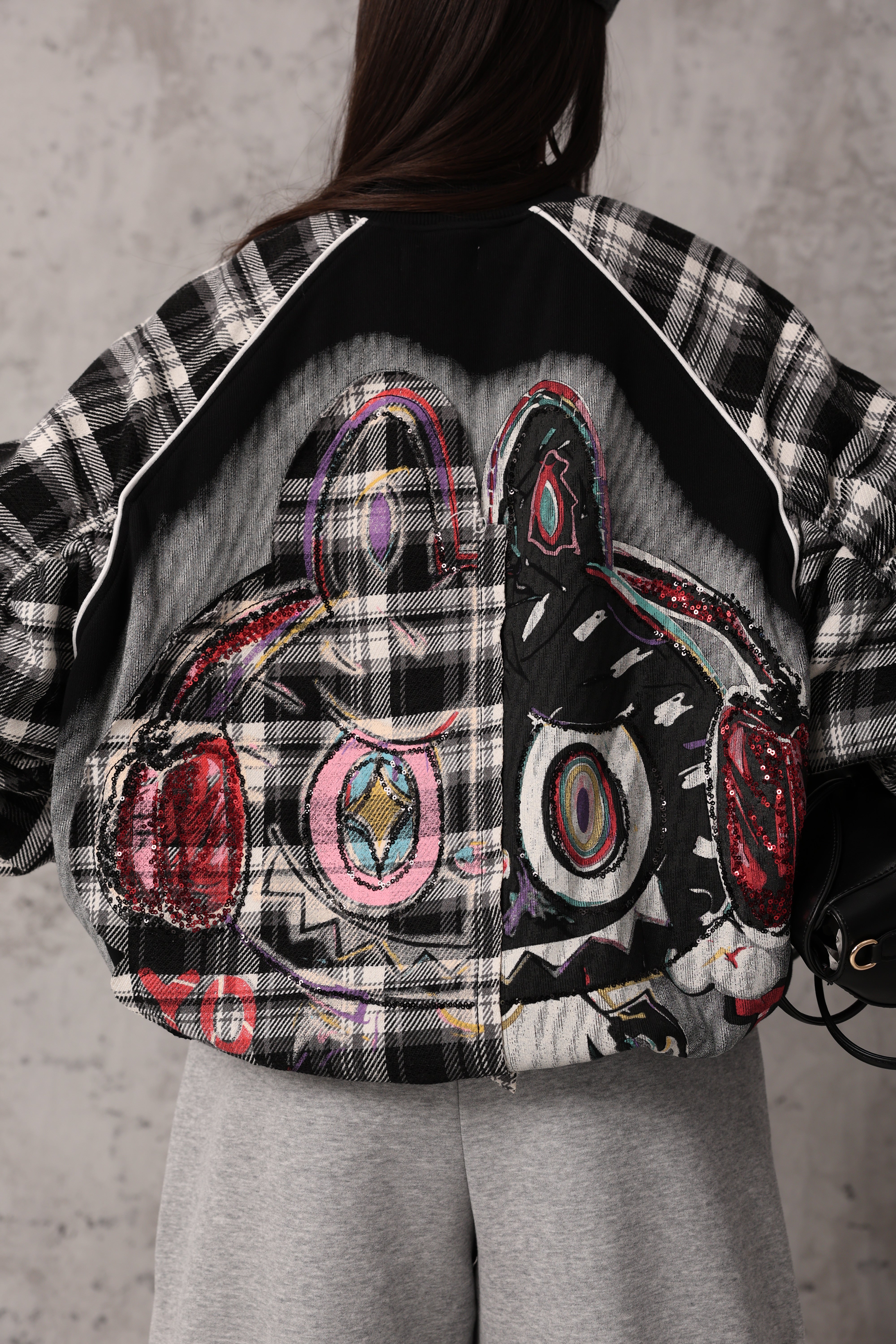 BOMBER TARTAN LABUBU NERO