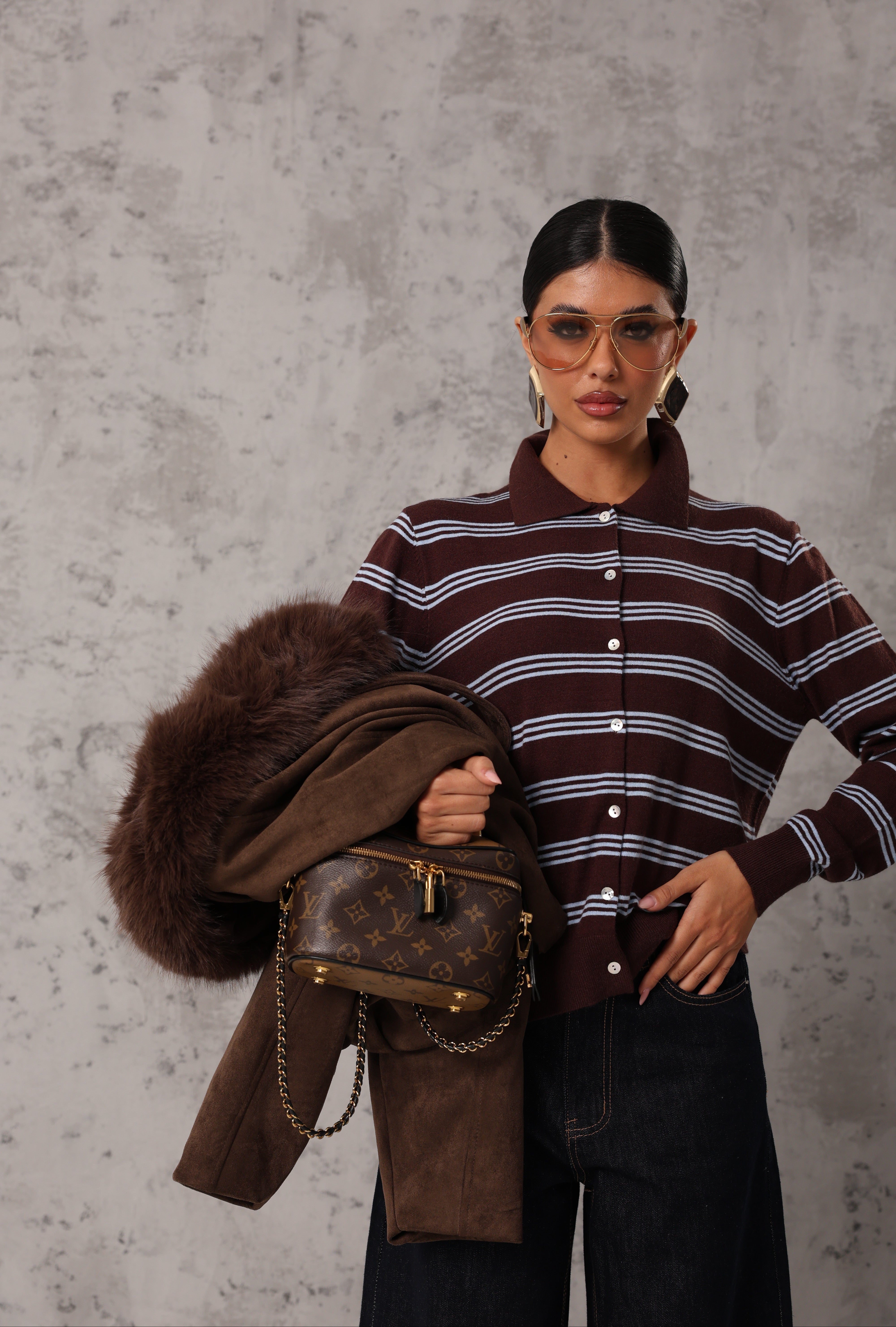 POLO RIGHE PRETTY MARRONE/AZZURRO