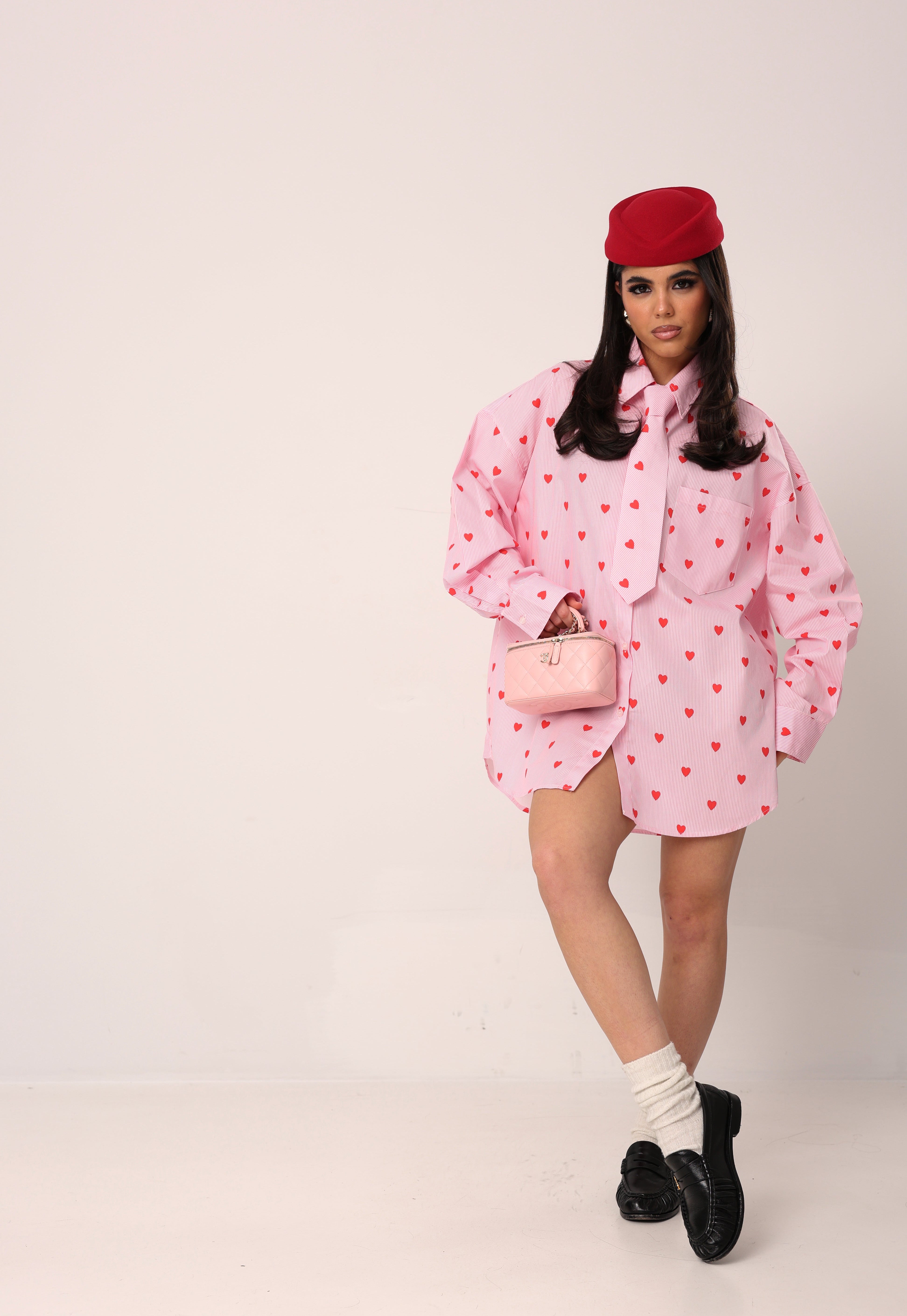 CAMICIA RIGHE VALENTINE'S DAY ROSA/ROSSA