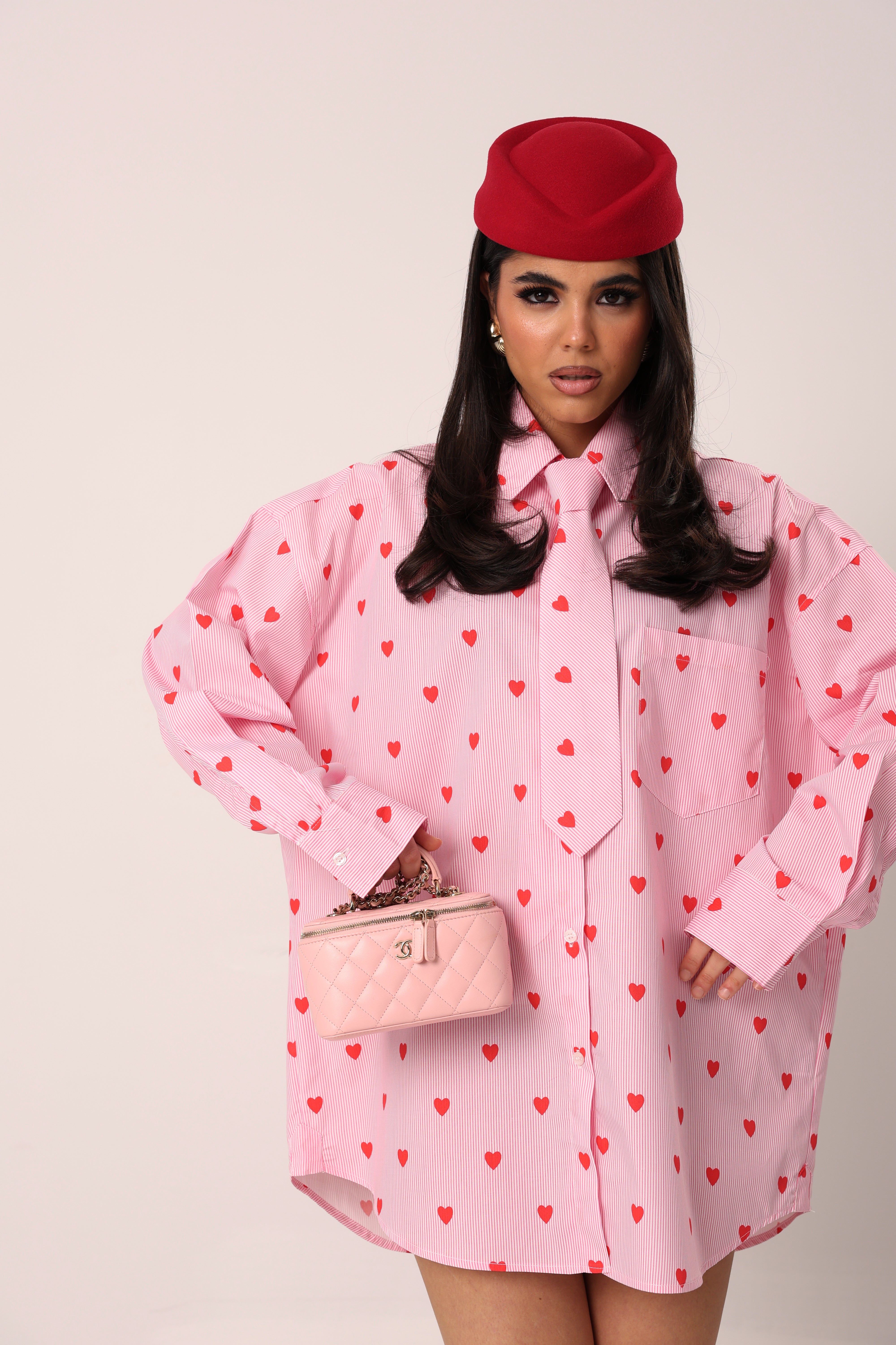 CAMICIA RIGHE VALENTINE'S DAY ROSA/ROSSA