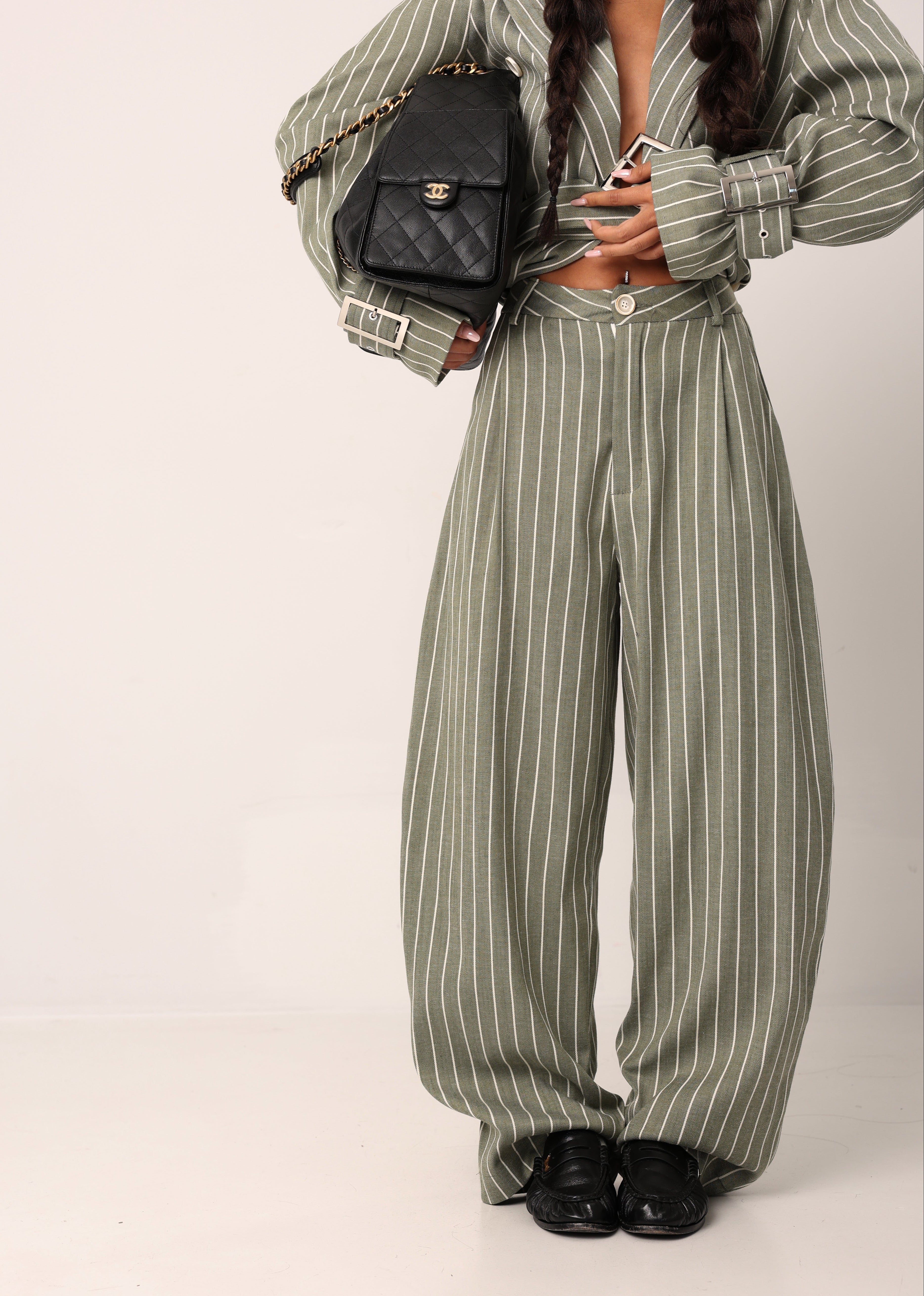 PANTALONI GESSATI ZENDA VERDI BY LUMINA