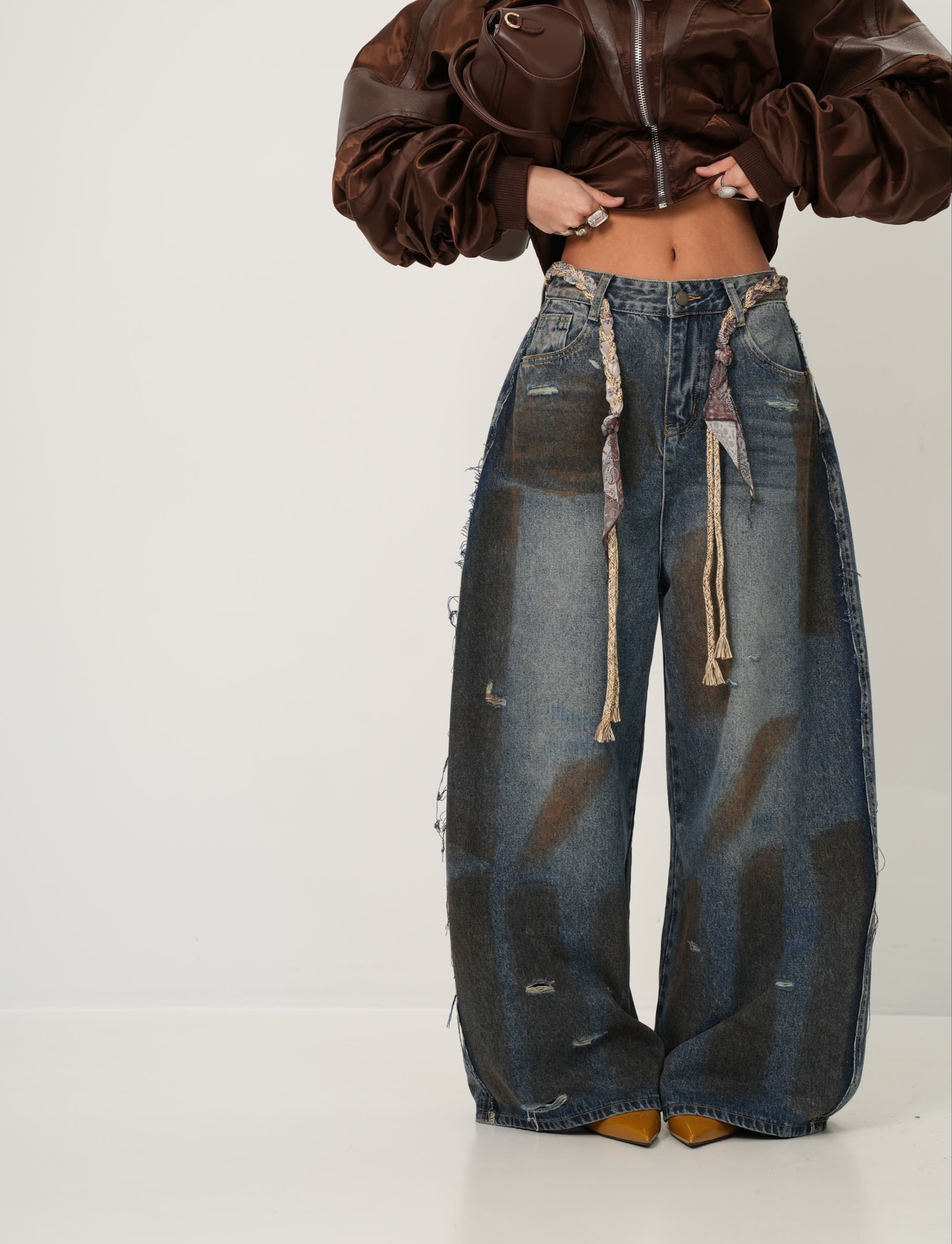 JEANS SFUMATO CLOWE + TRECCIA FOULARD