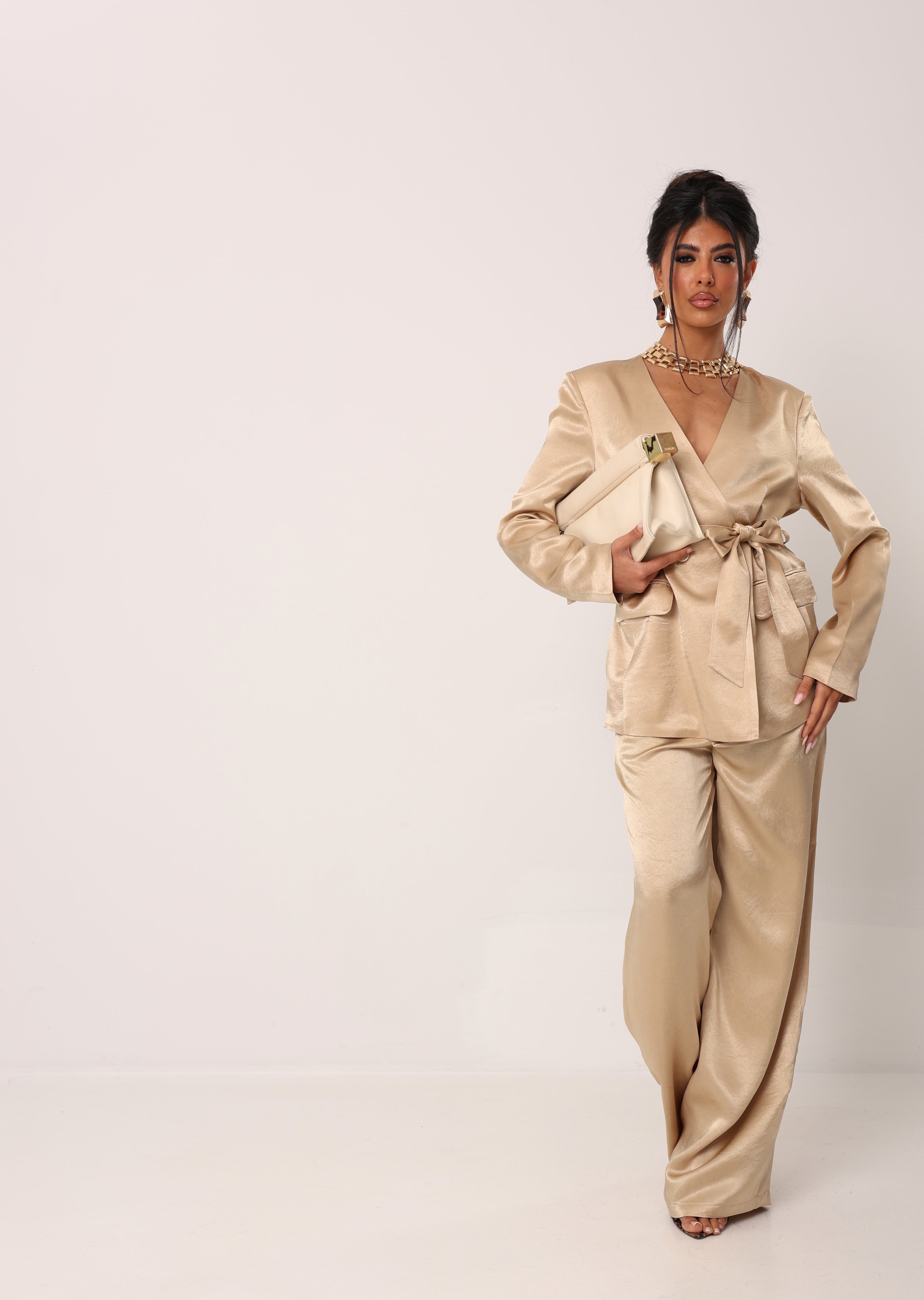 PANTALONI EFFETTO SETA AURA CHAMPAGNE