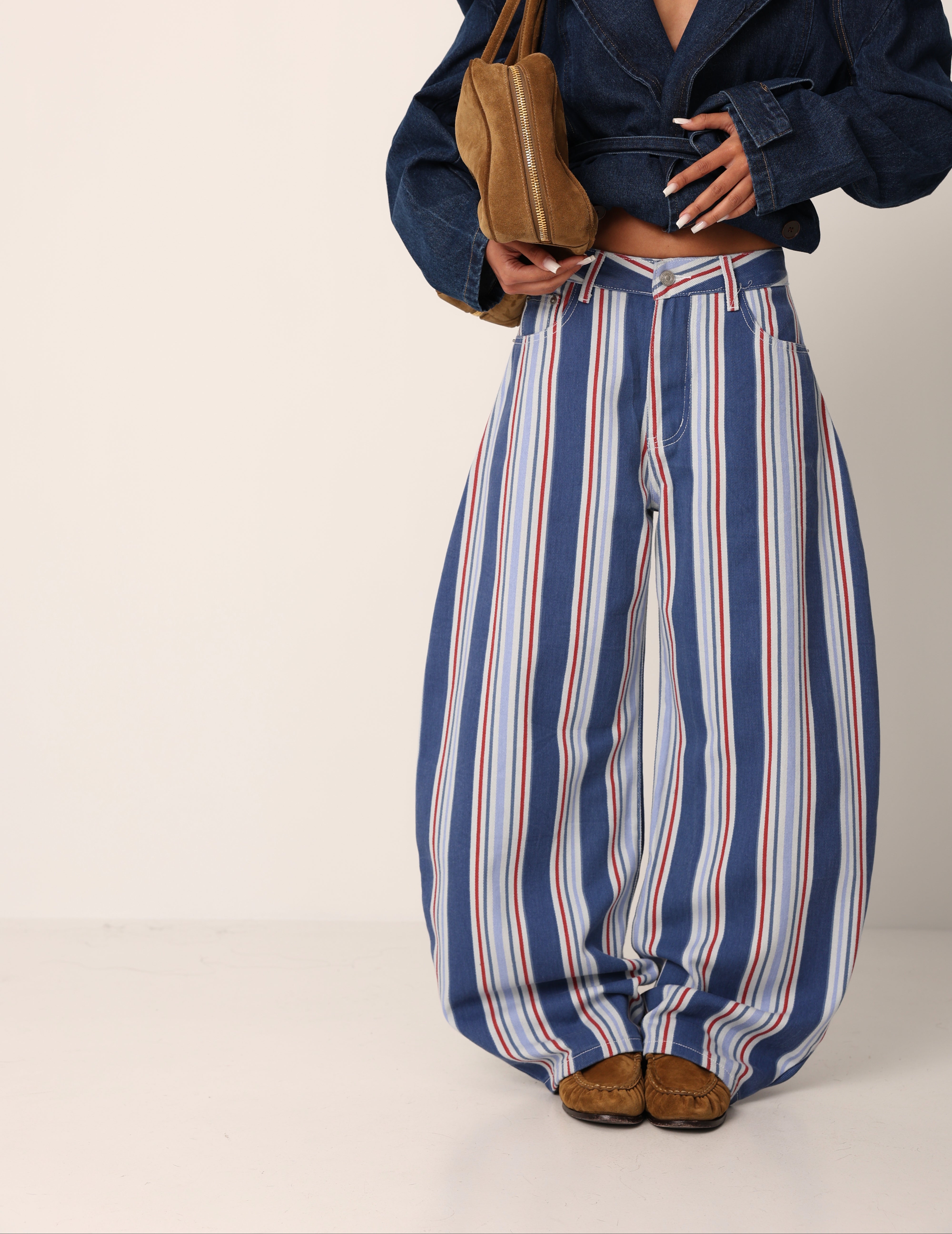 JEANS RIGHE HAZEL BLU/ROSSI