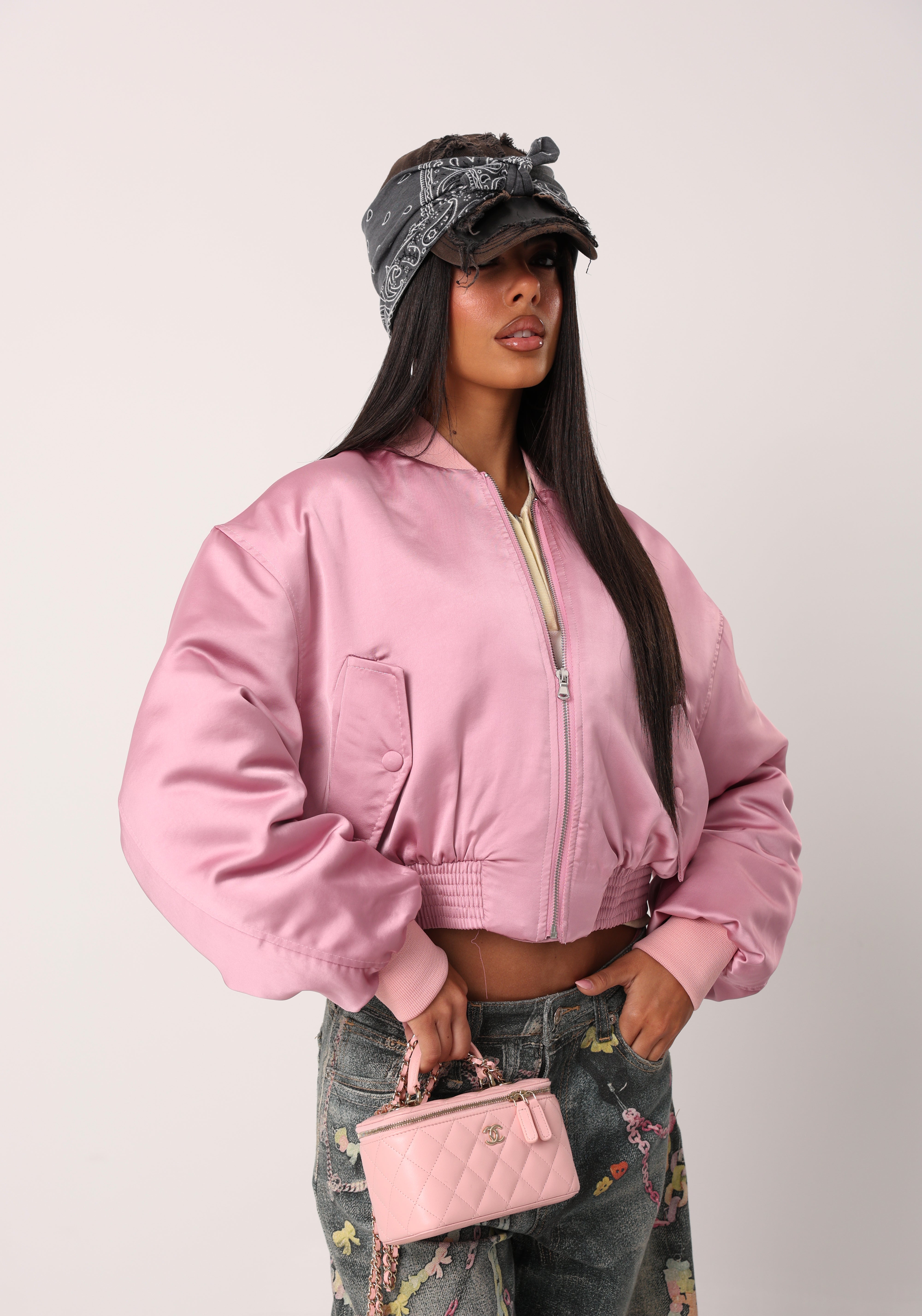 BOMBER EFFETTO RASO SASSY ROSA BY LUMINA