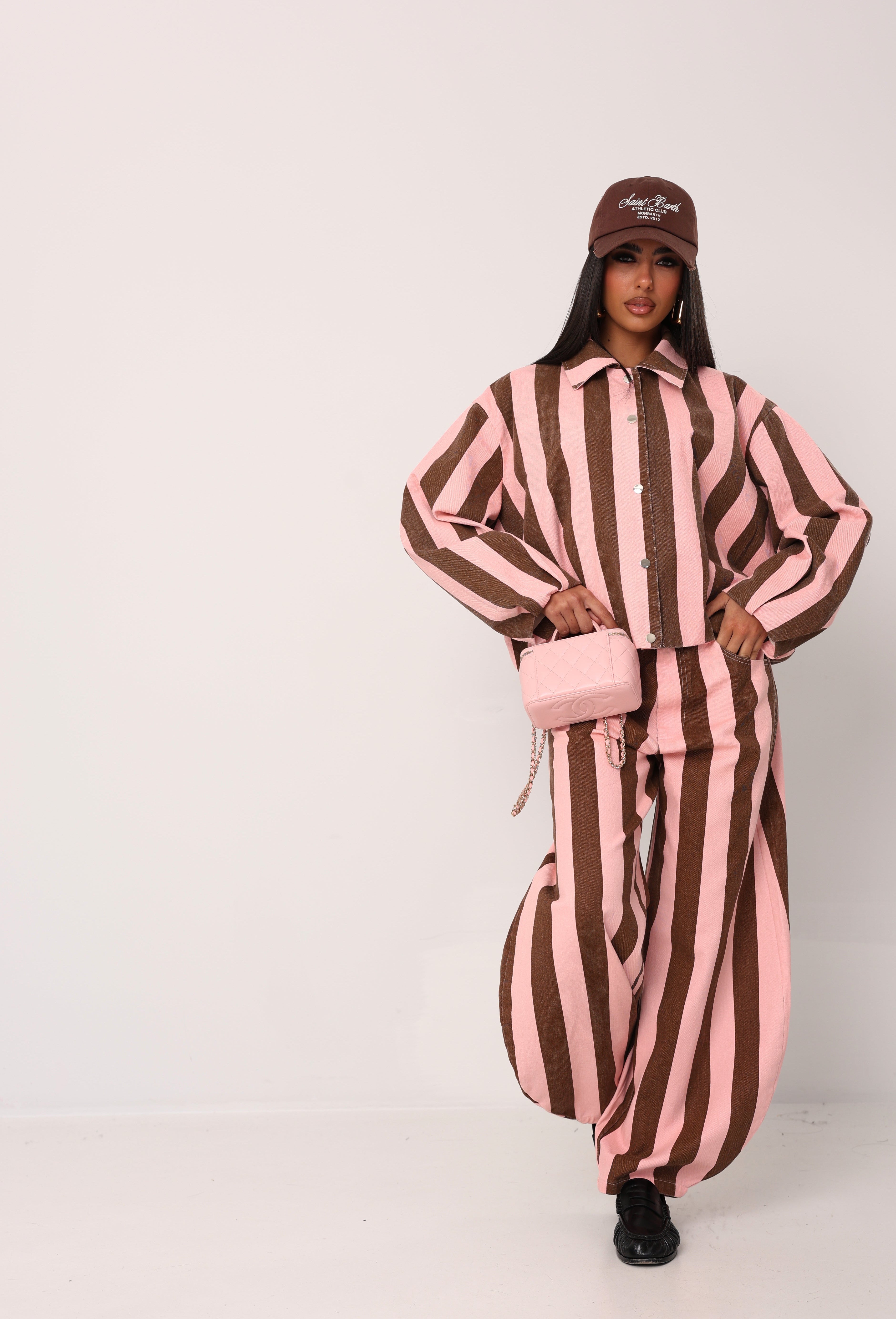 PANTALONI RIGHE ZELMA ROSA/MARRONE