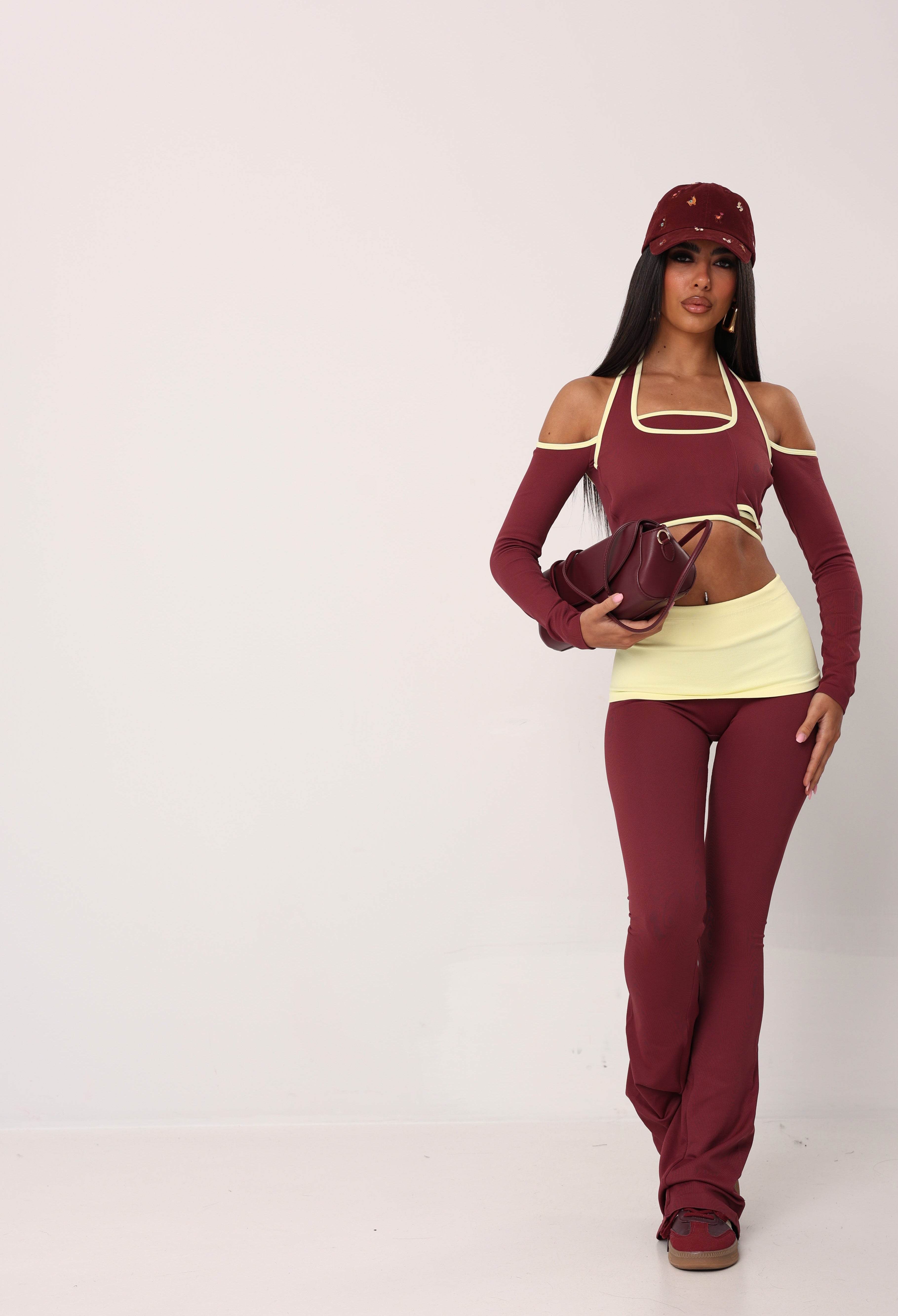 COORDINATO FITNESS BORDEAUX/GIALLO DUE PEZZI