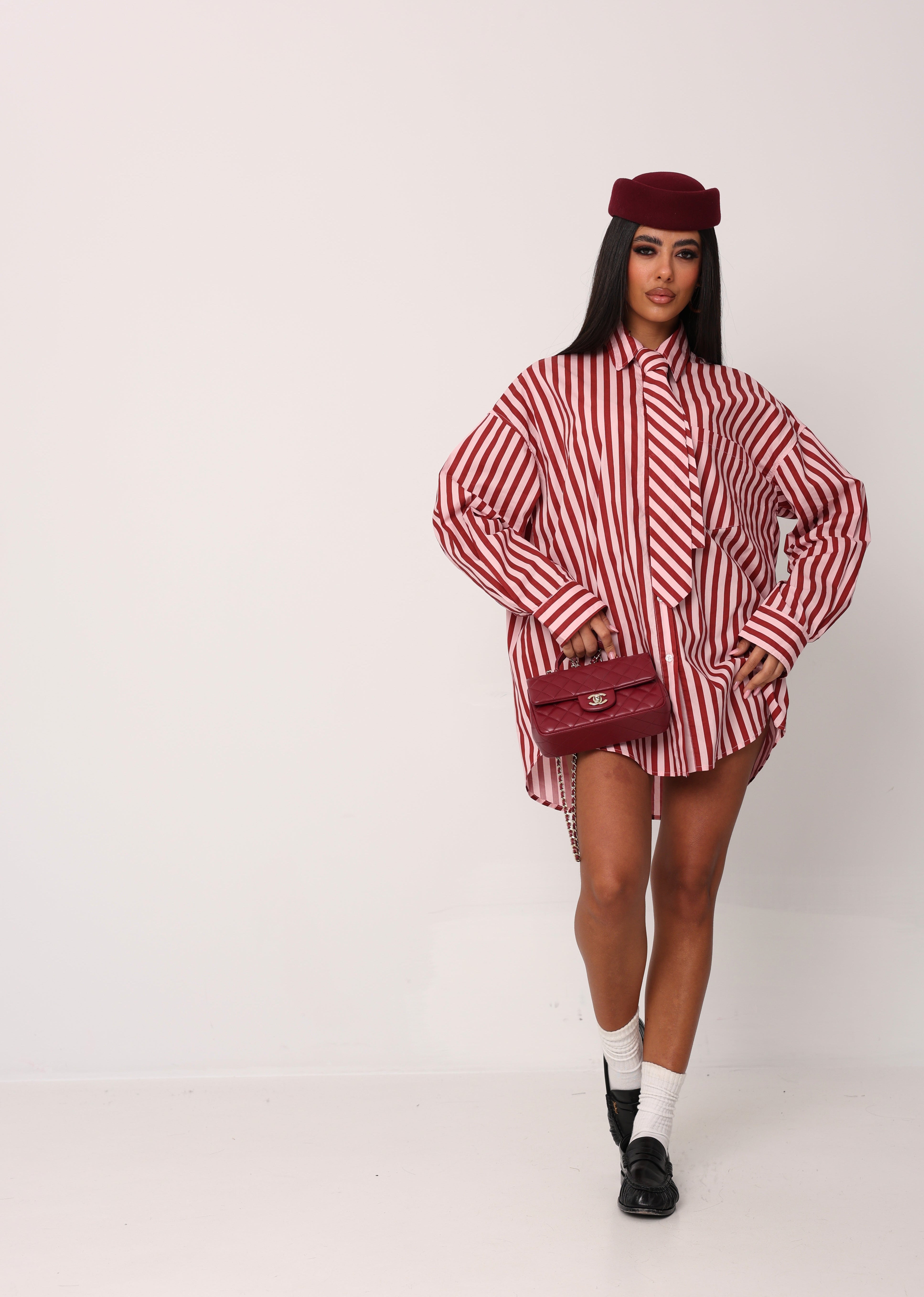 CAMICIA RIGHE ALYA ROSA/ROSSA + CRAVATTA