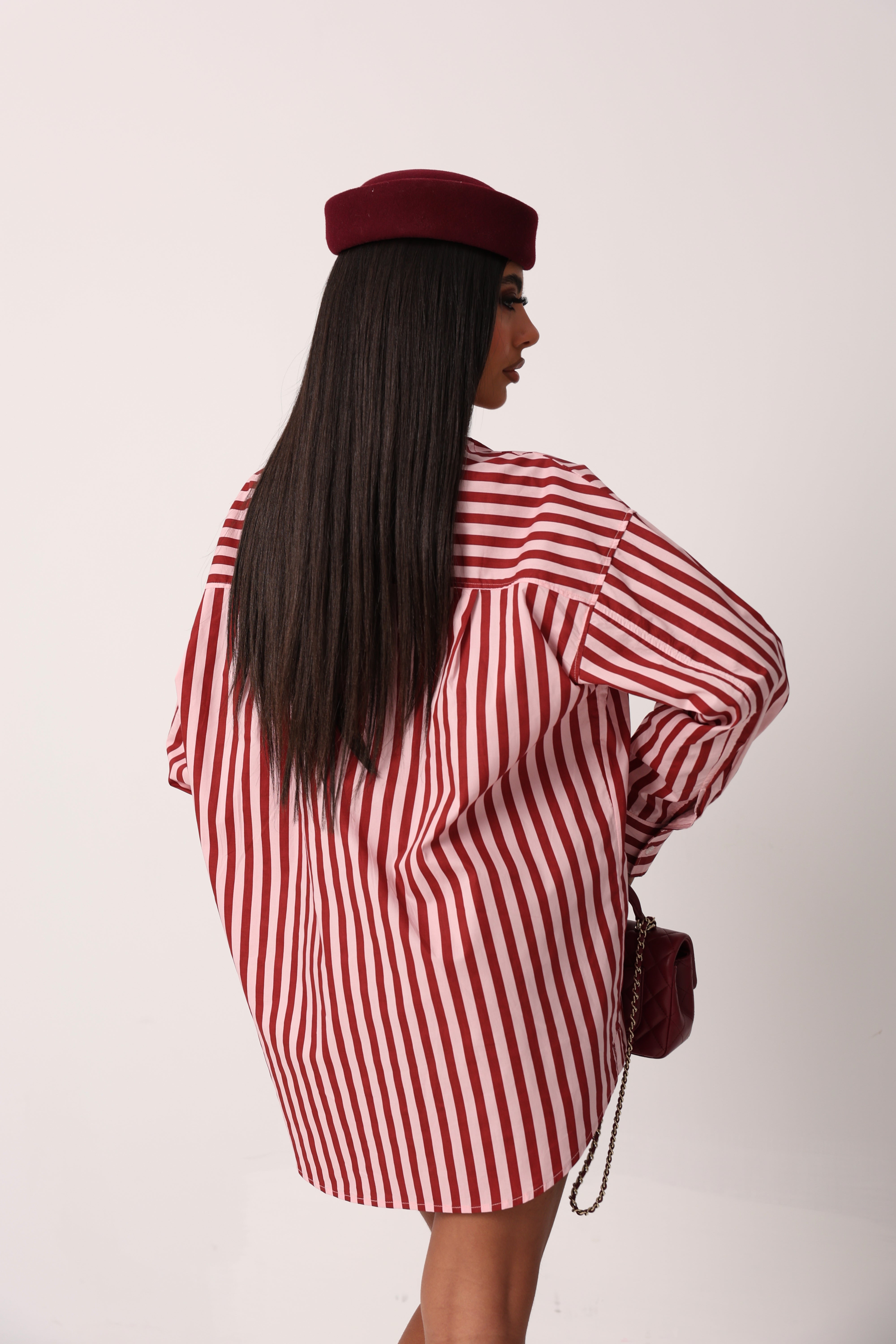 CAMICIA RIGHE ALYA ROSA/ROSSA + CRAVATTA